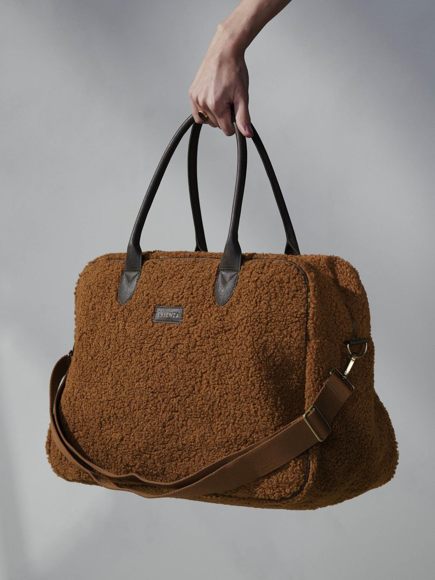 Pebbles Leather (1-tlg), Teddystoff Brown weichem Reisetasche Teddy Essenza aus