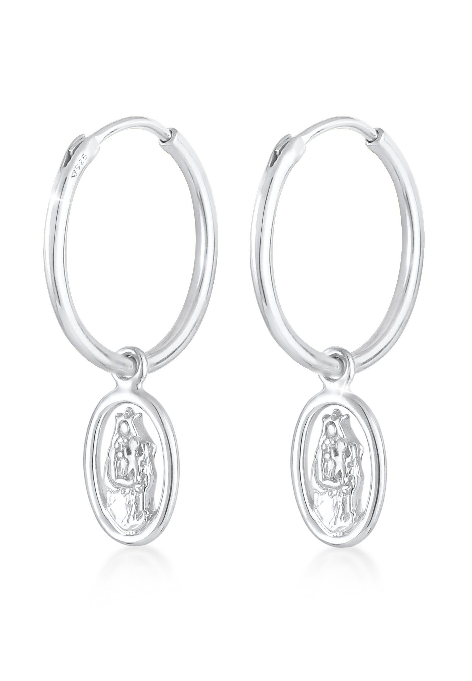 Paar Vintage Ohrhänger Silber, Marienbild Elli 925 Einhänger Maria Creolen Heilige