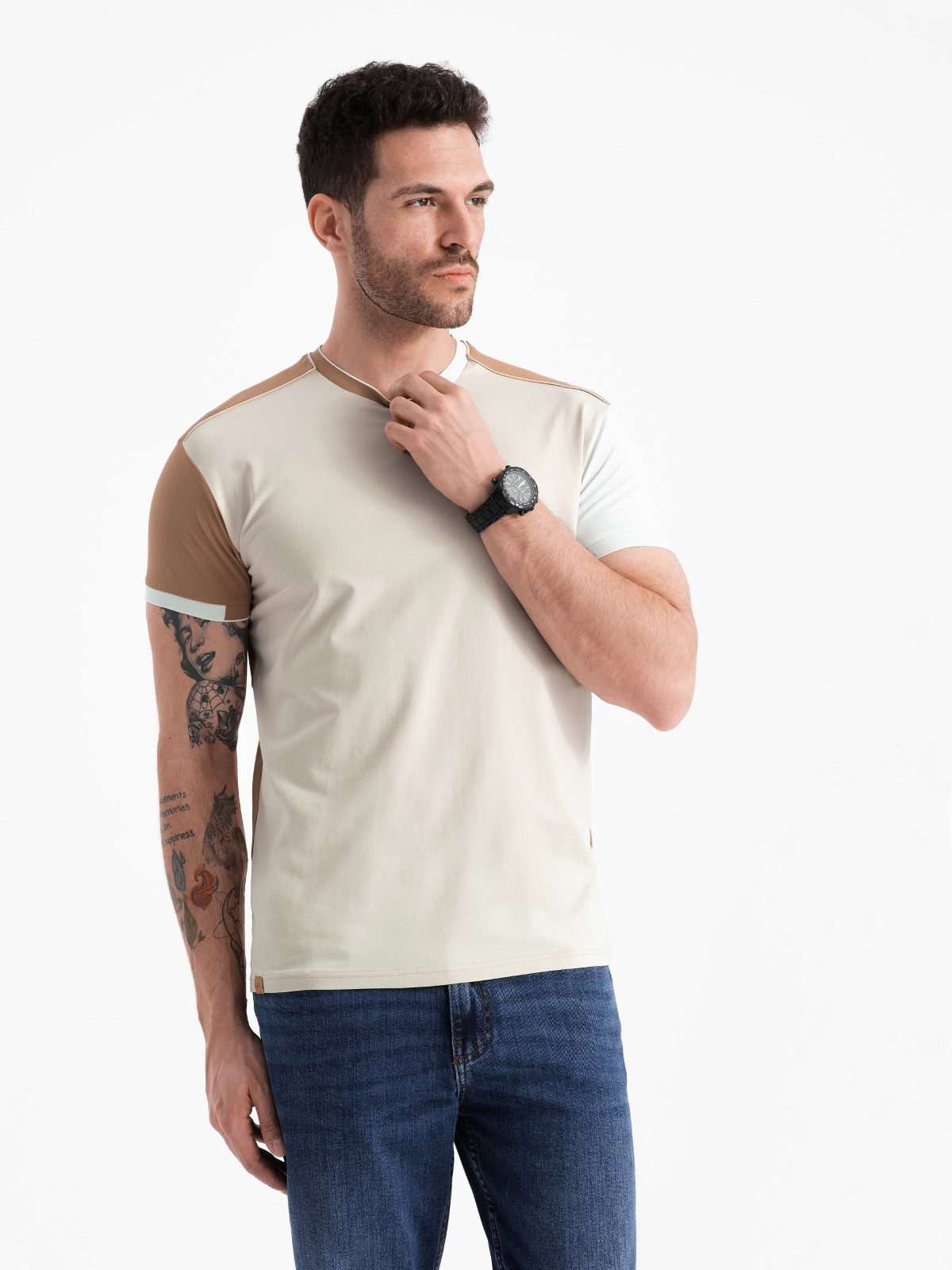 T-Shirt Herren-T-Shirt aus Elastan mit farbigen Ärmeln