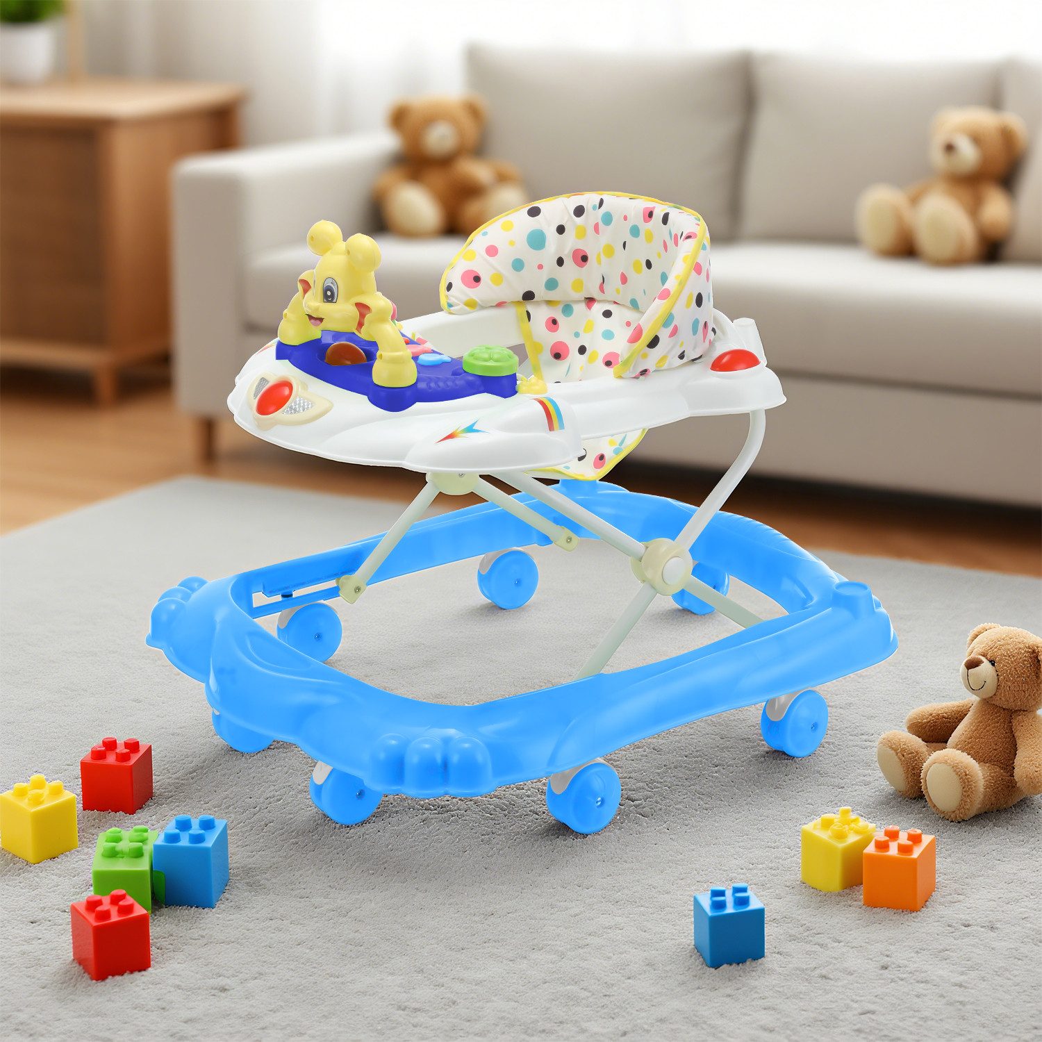 oyajia Babywalker Höhenverstellbarer Baby Gehfrei Lauflernwagen mit Spielcenter, Lauflernhilfe mit Musik und Licht, Spiel-und Esstisch