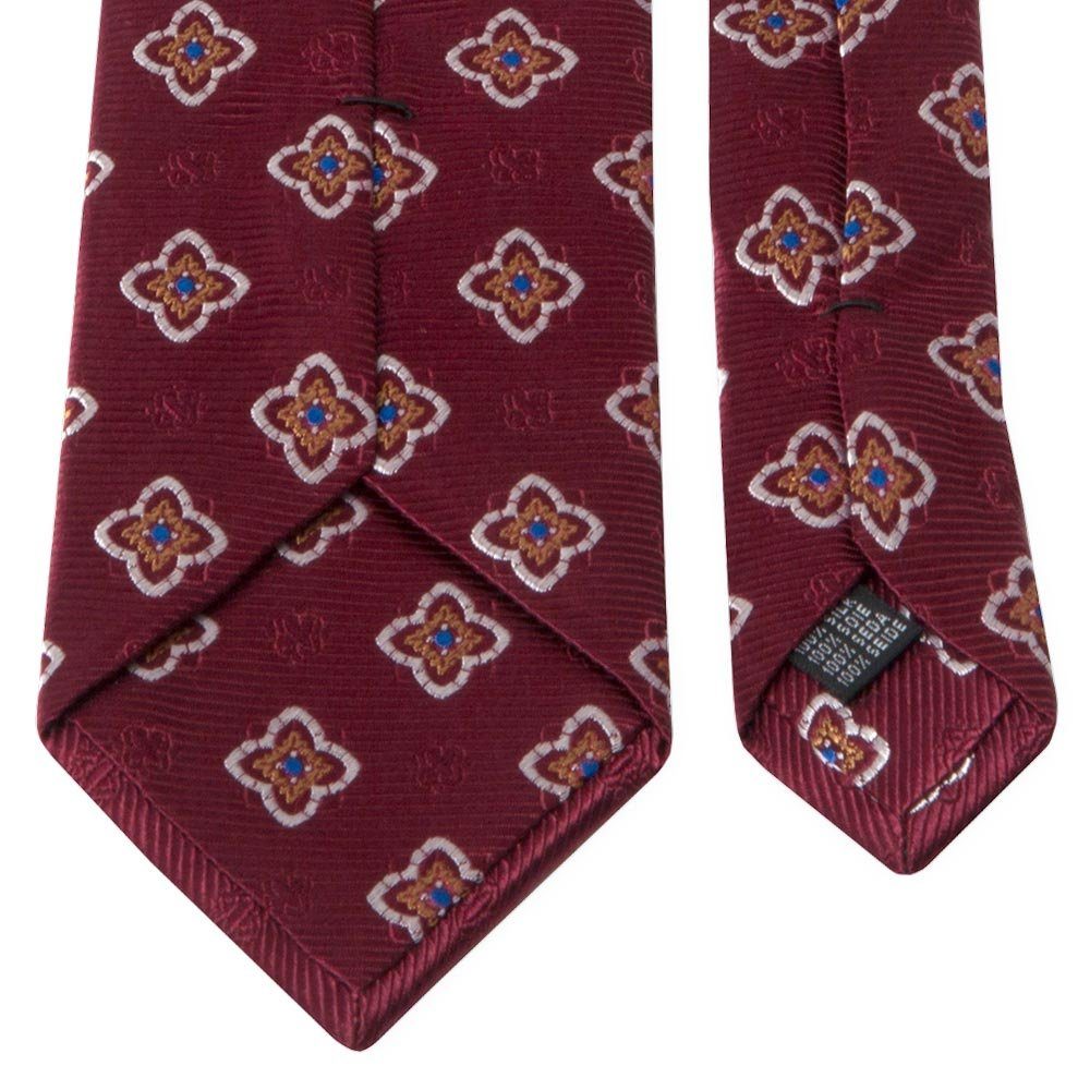 Krawatte Seiden-Jacquard Krawatte BGENTS Weinrot mit (8cm) Blüten-Muster Breit