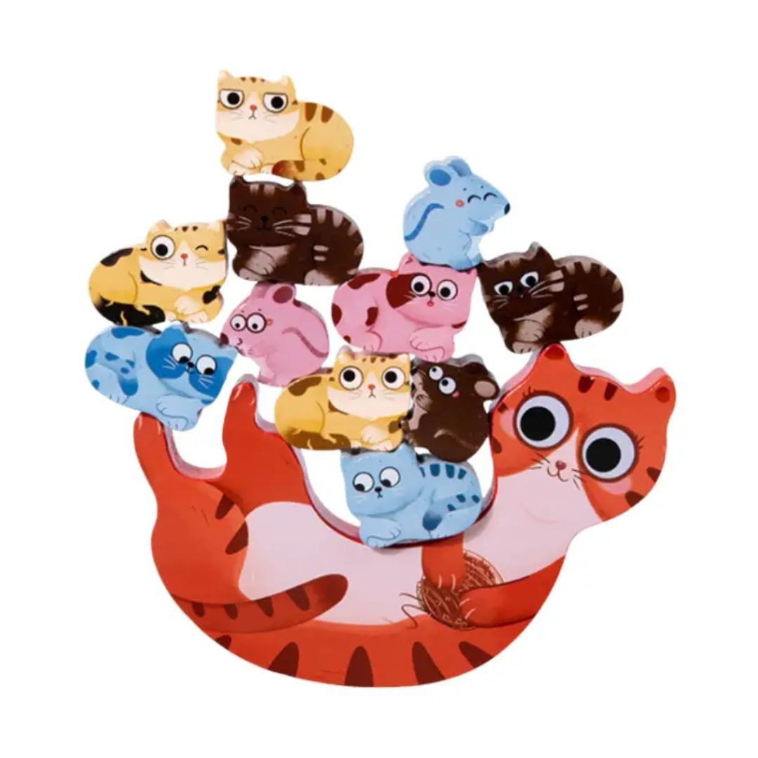 Spielfigur Holzstapel Katzen-Balance-Spiel mit Figuren Spielzeug