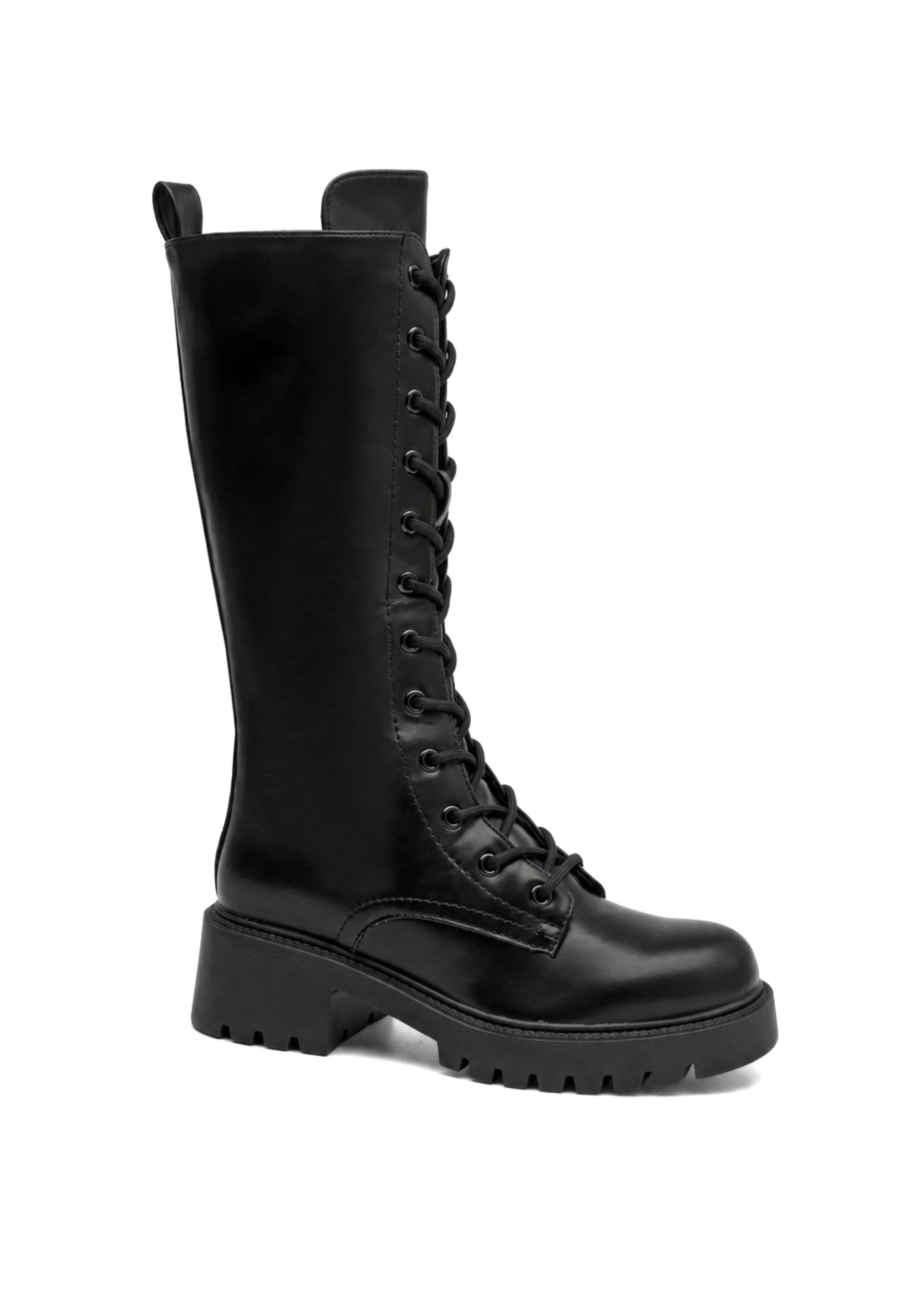 Day Vine Damen Schnürstiefel kniehoch mit Profilsohle – Lace Up Boots Schnürstiefelette