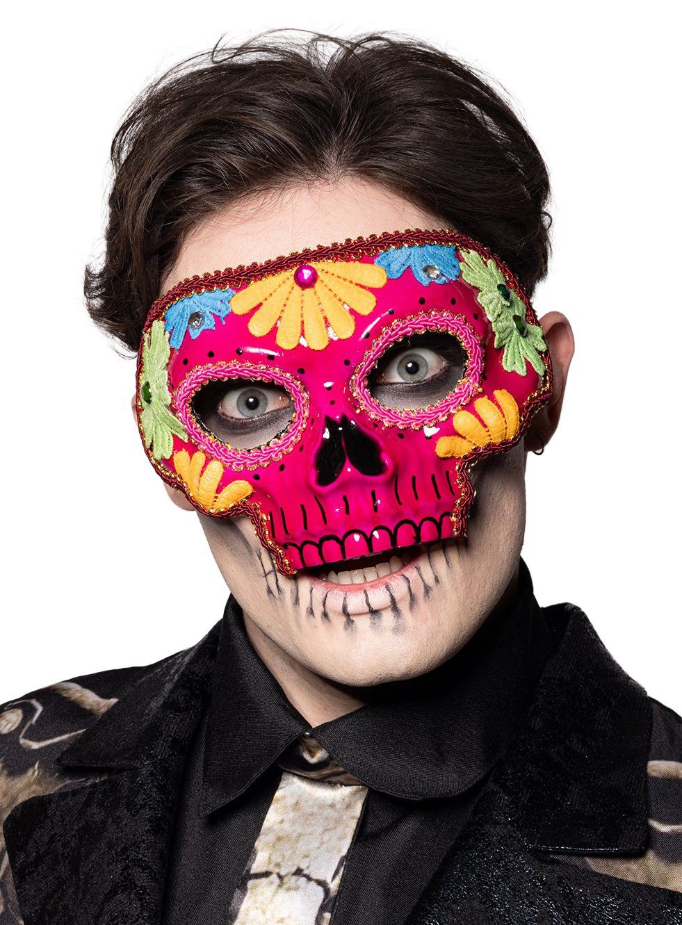 Metamorph Verkleidungsmaske Pink Sugar Skull Maske, Äußerst farbenfrohe Dia de los Muertos-Maske