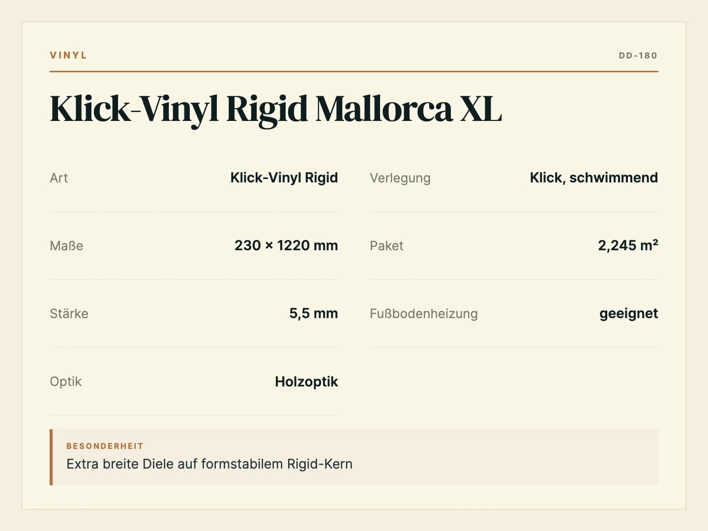 DielenDealer Vinylboden Musterstück Klick-Vinyl Rigid Mallorca XL, Hell (ca. 19 × 28 cm)