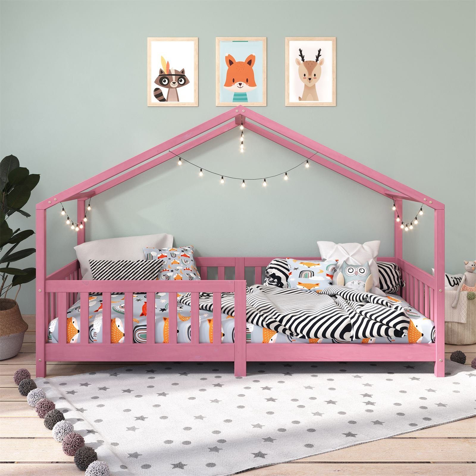 Bett Kinderbett Bett Tipi rosa Montessori x IDIMEX 90 Kinderbett Hausbett 200 LISAN, Kiefer Tipibett