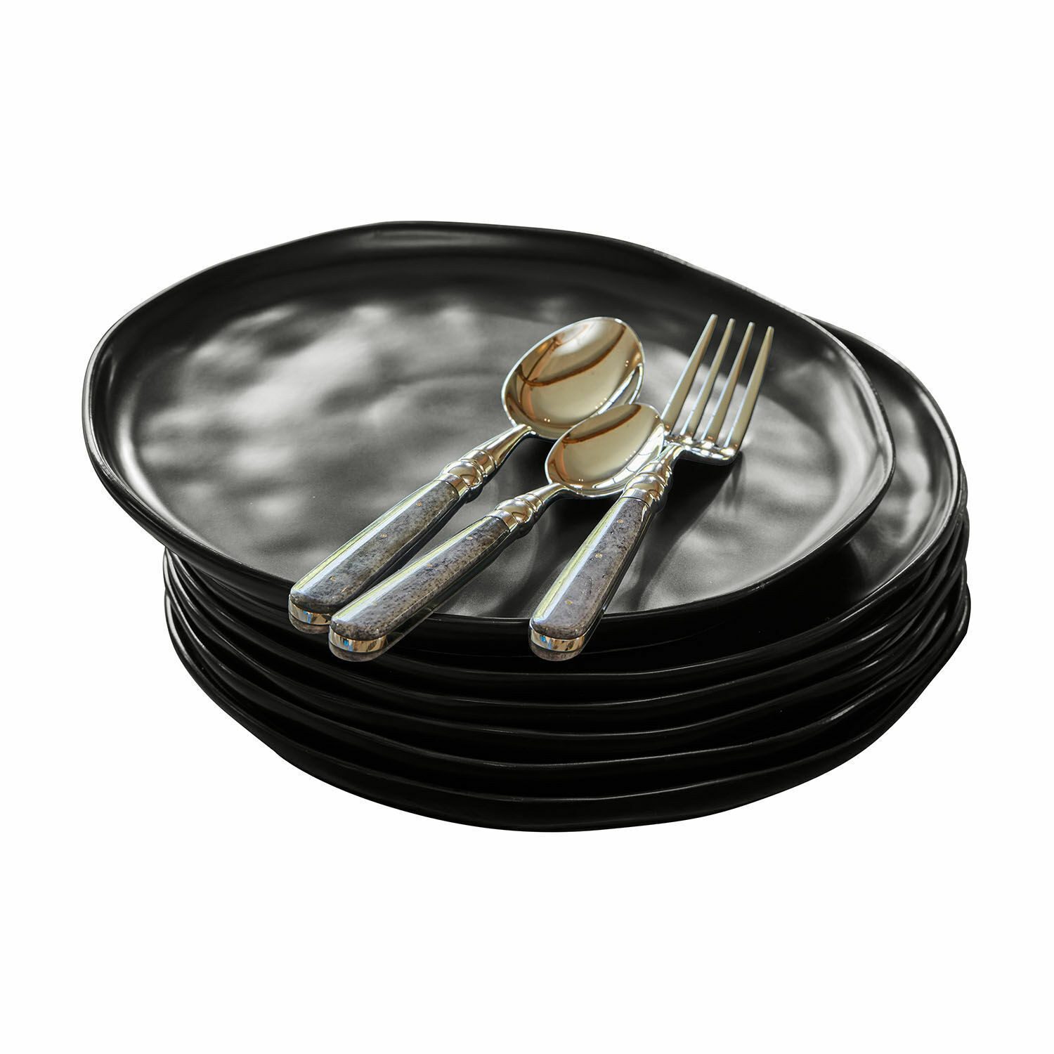 Mirabeau Geschirr-Set Teller 6er Set Biarré schwarz, Steinzeug, Essgeschirr, Essservice