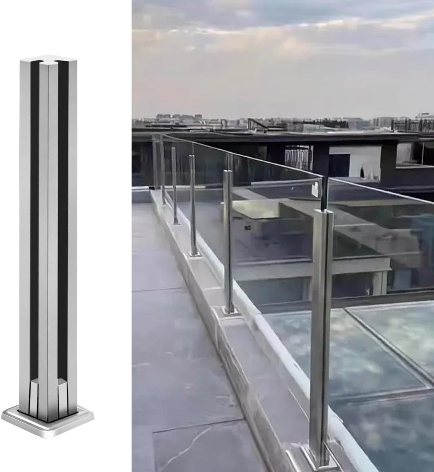 LEMLIT Zaunpfosten 304 Edelstahl Glasgeländerpfosten, passend für 10-12 mm Glas, (1 stück, 1-St., Geländerpfosten mit Gebürstet,85cm Höhe), Rostbeständigkeit für Veranda, Balkon, Pool, Garten