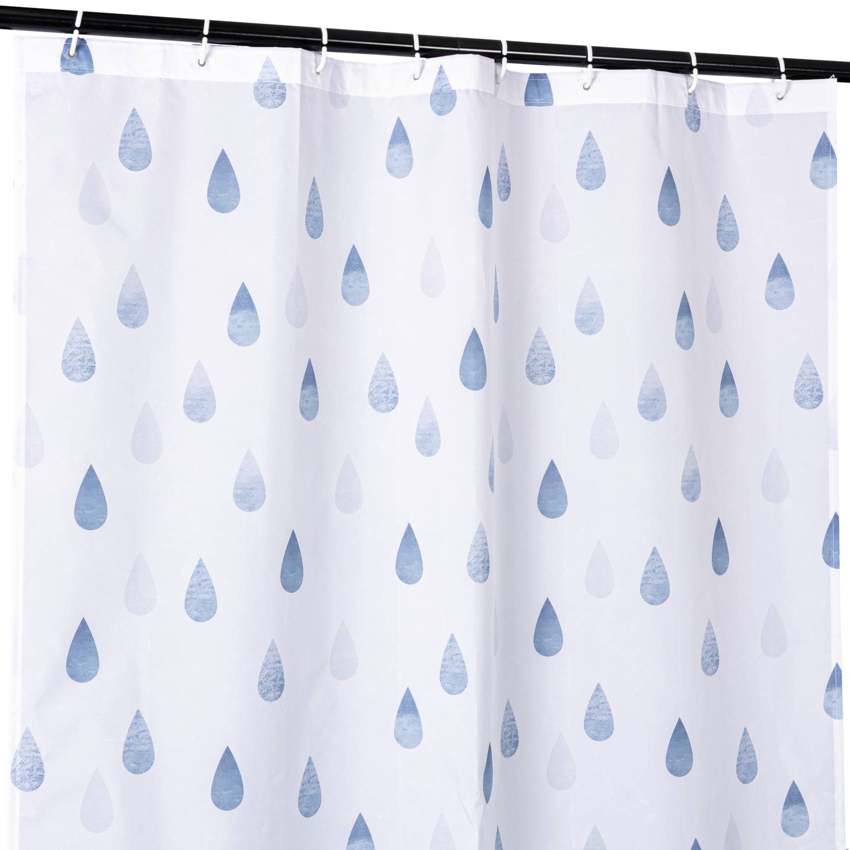 ANRO Duschvorhang FASTY Tropfen Anti-Schimmel Polyester Badezimmervorhang Bad-Stoff Breite 120 cm (Packung, 1-tlg., Duschvorhang inkl. Aufhängeringe), robuster Vorhang Stangenaufhängung 120x200cm Skandi Bad Blau