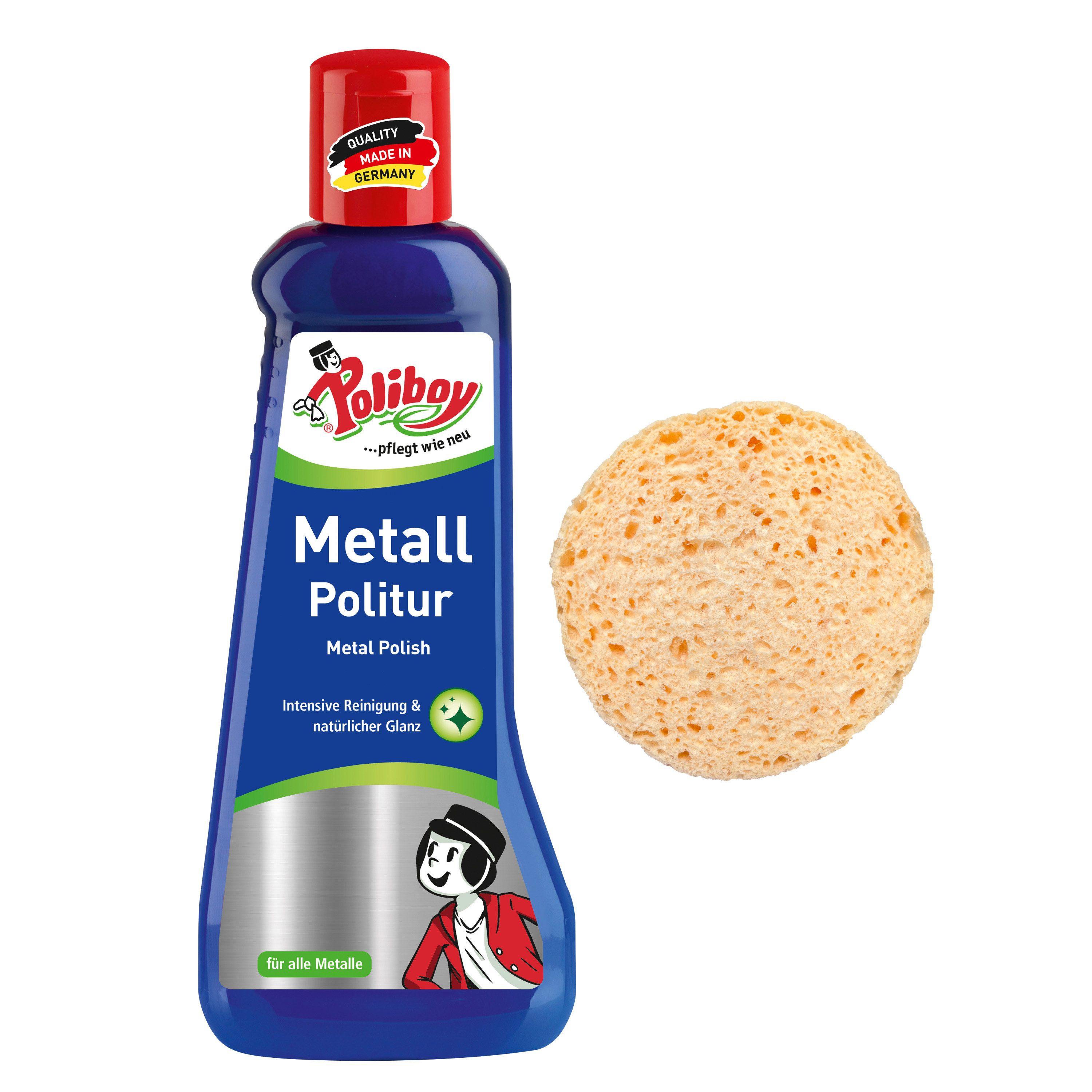 poliboy Metall Politur - mit Schwamm - 200ml Schmuckreiniger (zur Reinigung und Pflege von Metallen - Made in Germany)