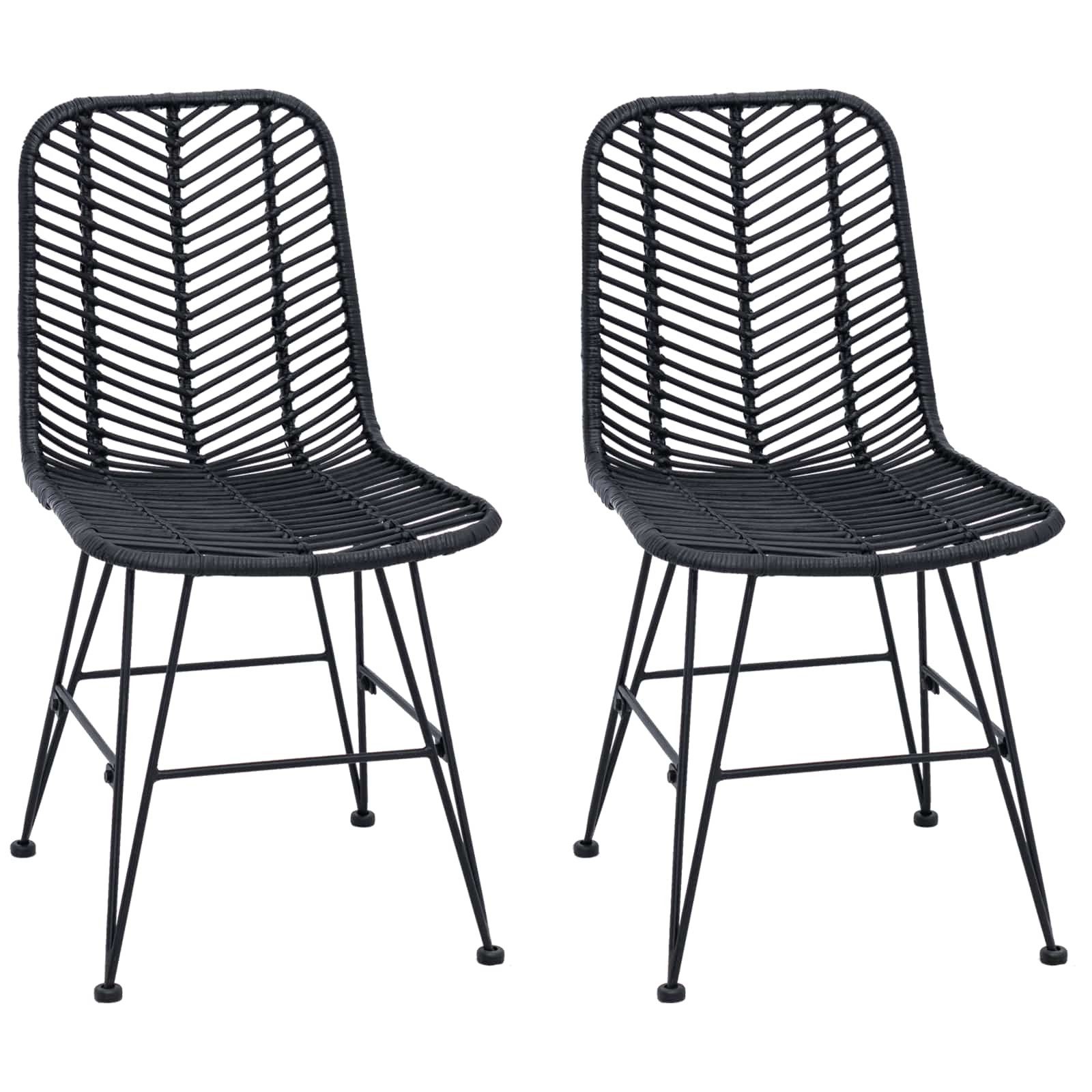 vidaXL Esszimmerstuhl Esszimmerstuhl 2 stk. Rattan und Eisen Schwarz (2 St)