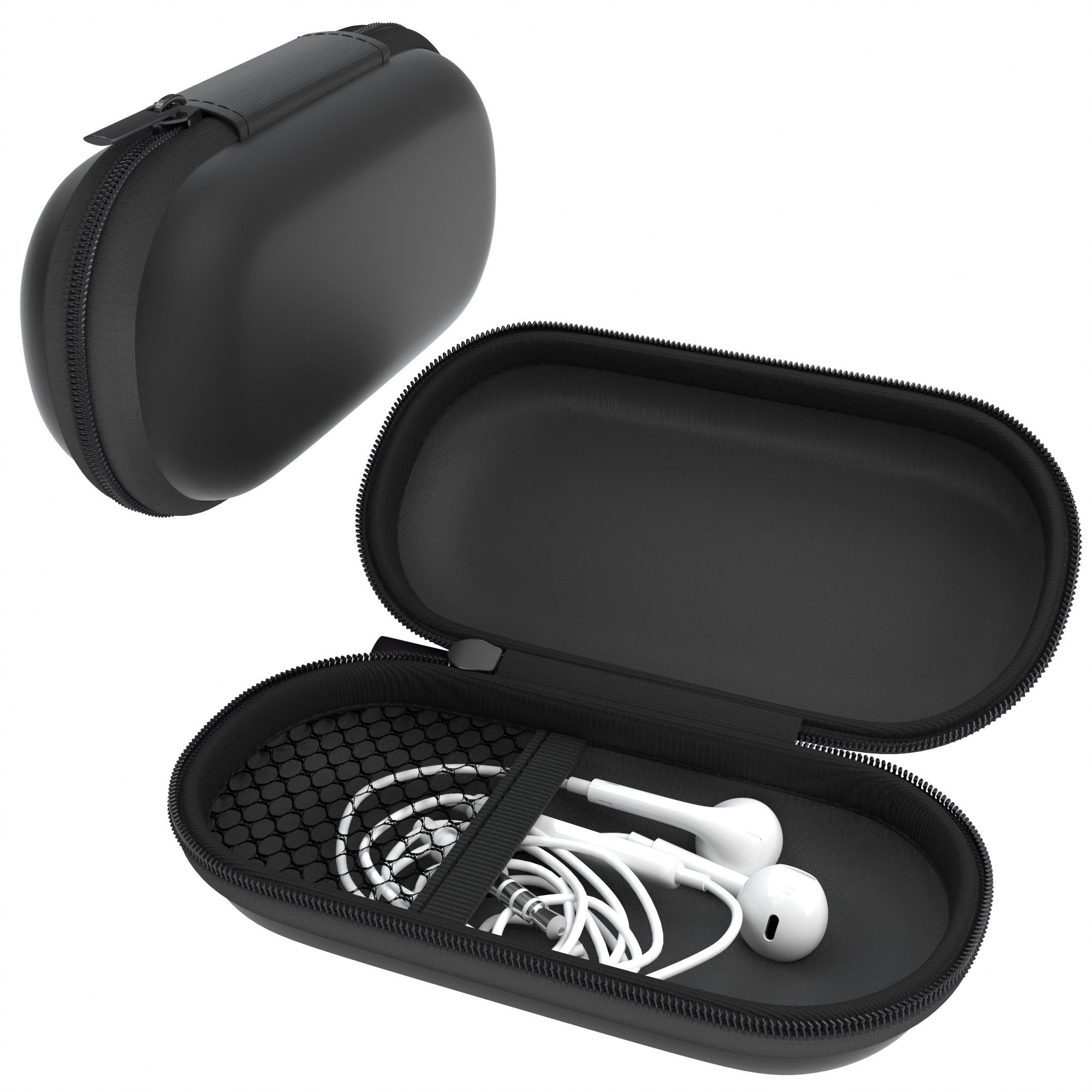 EAZY CASE Kopfhörer-Schutzhülle Universal Tasche für In-Ear Kopfhörer mit Netzfach, Tasche für Kopfhörer mit Netzfach Hardcase Schutztasche klein Schwarz