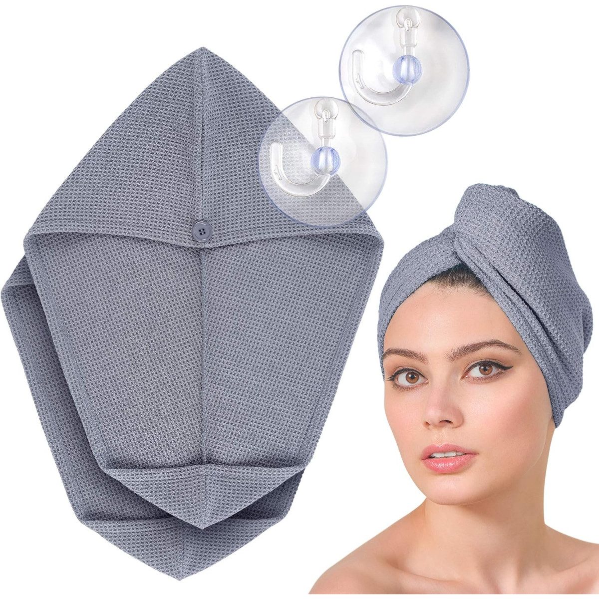 FABCARE Turban-Handtuch Haar Turban Mikrofaser 2er Set schnelltrocknend mit Knopf, (2-St)