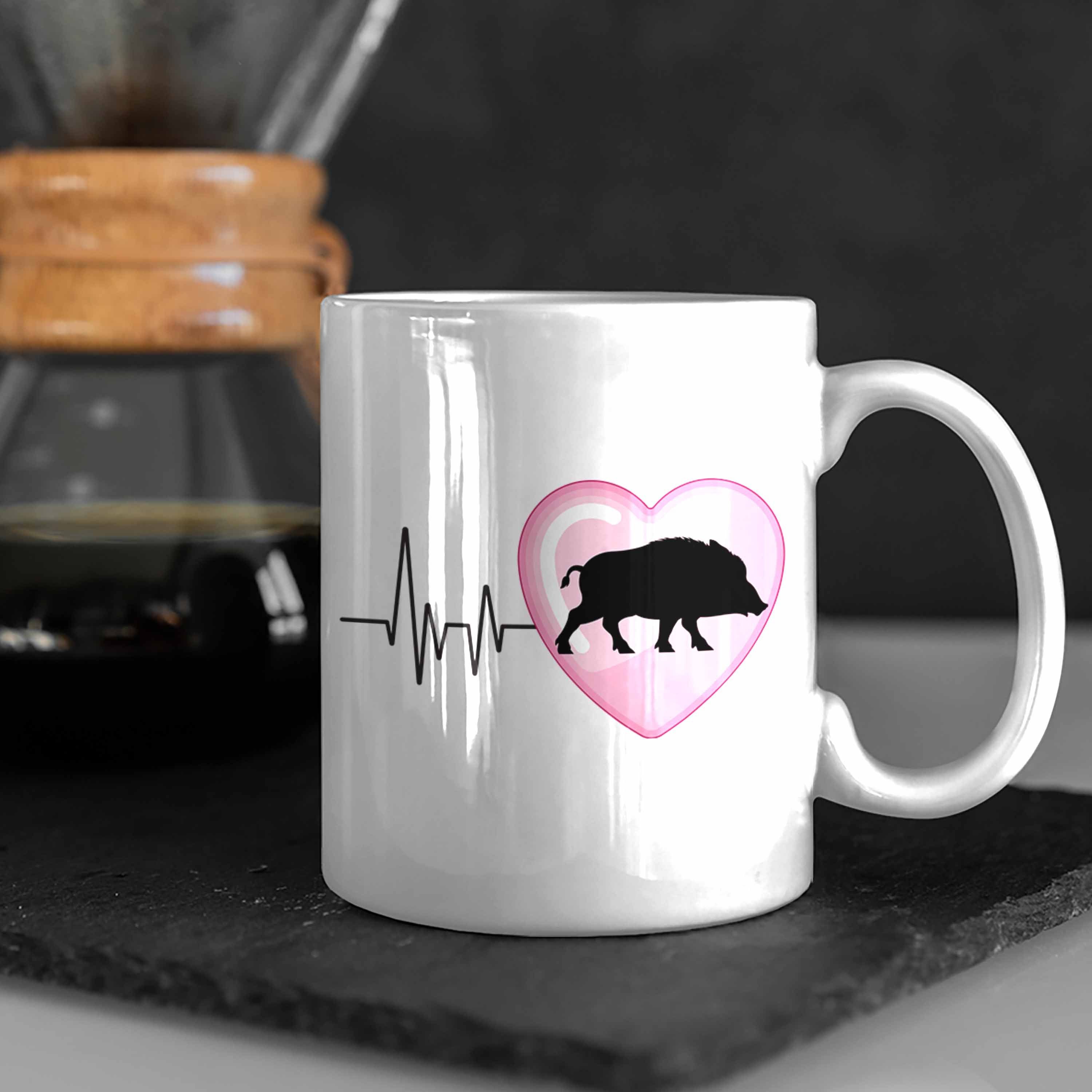 Jäger Trendation Tasse Trendation Tasse Herzschlag Jagd Geschenk Hobby für Wilschwein Weiss -