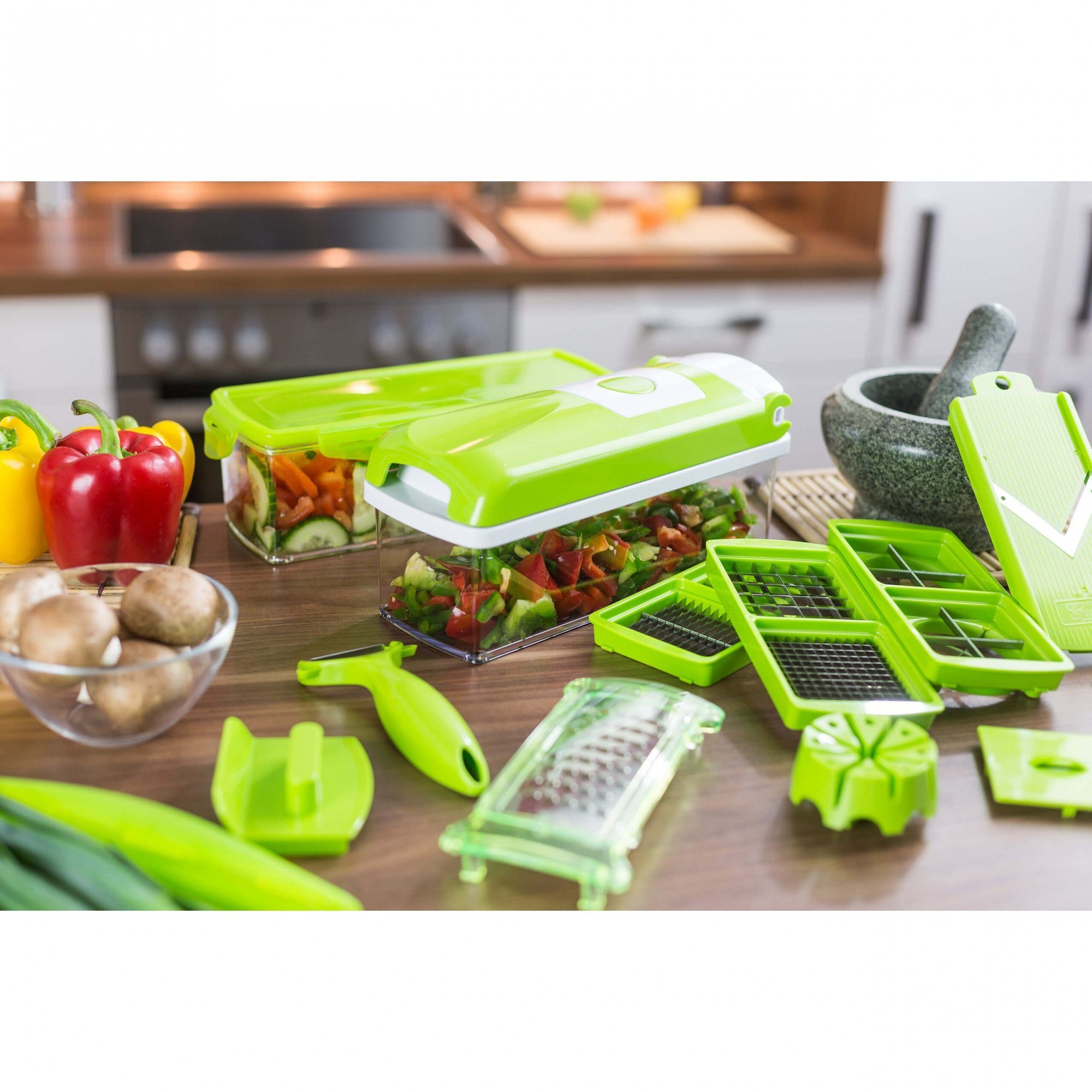 Genius Gemüseschneider Genius Nicer Dicer Plus 18 Teile Obstschneider Zwiebelschneider, 18tlg. Obstschneider Zwiebelschneider Pommesschneider