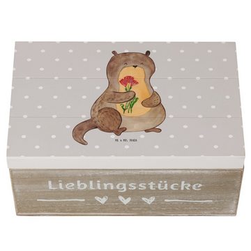 Mr. & Mrs. Panda Dekokiste Otter Blumenstrauß - Grau Pastell - Geschenk, Schatzkiste, Truhe, Dek (1 St)