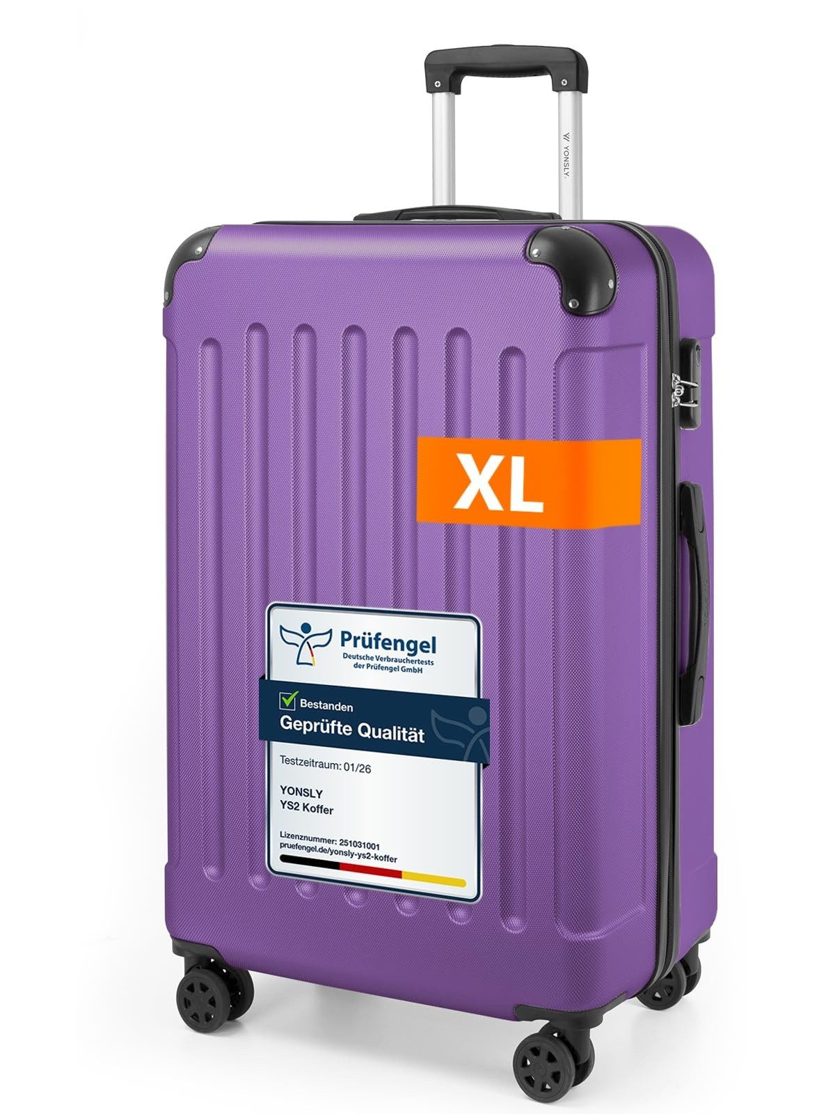 YONSLY Hartschalen-Trolley Hartschalen-Reisekoffer Trolley Rollkoffer in S/M/L/XL Größen, 4 Rollen, mit 360°-Lenkrollen, Zahlenschloss und mehrstufigem Teleskopgriff