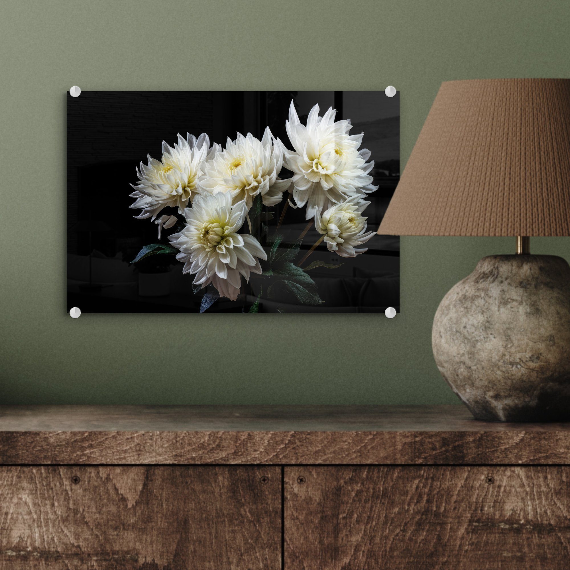 St), - - - Glas Botanisch, MuchoWow Natur - - Chrysantheme (1 Wandbild - Glasbilder Weiß Glas - Wanddekoration auf Acrylglasbild Foto auf Blumen Bilder