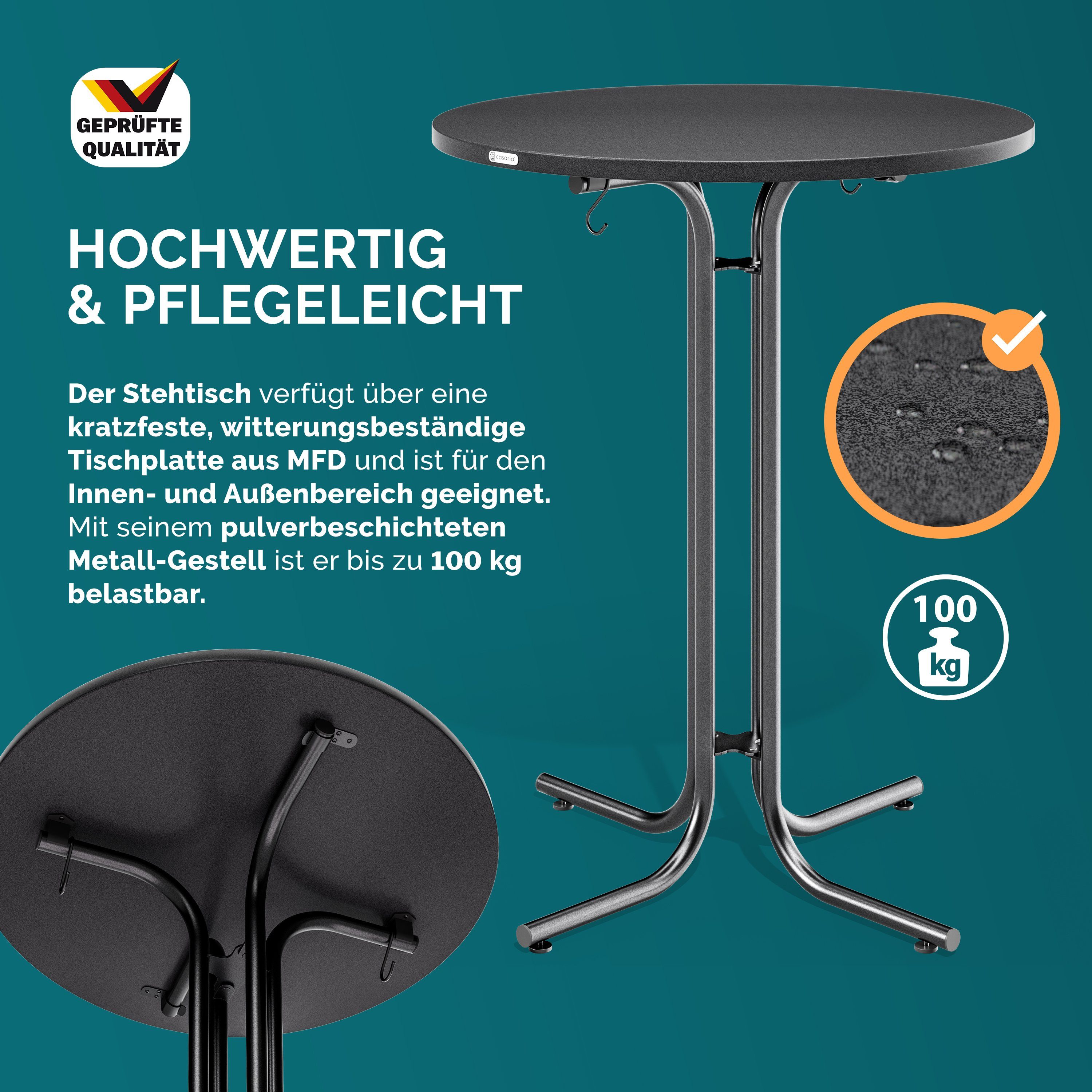 Casaria Stehtisch, Ø70x110 cm klappbar rund Garten Holz Metall Hochtisch Partytisch grau