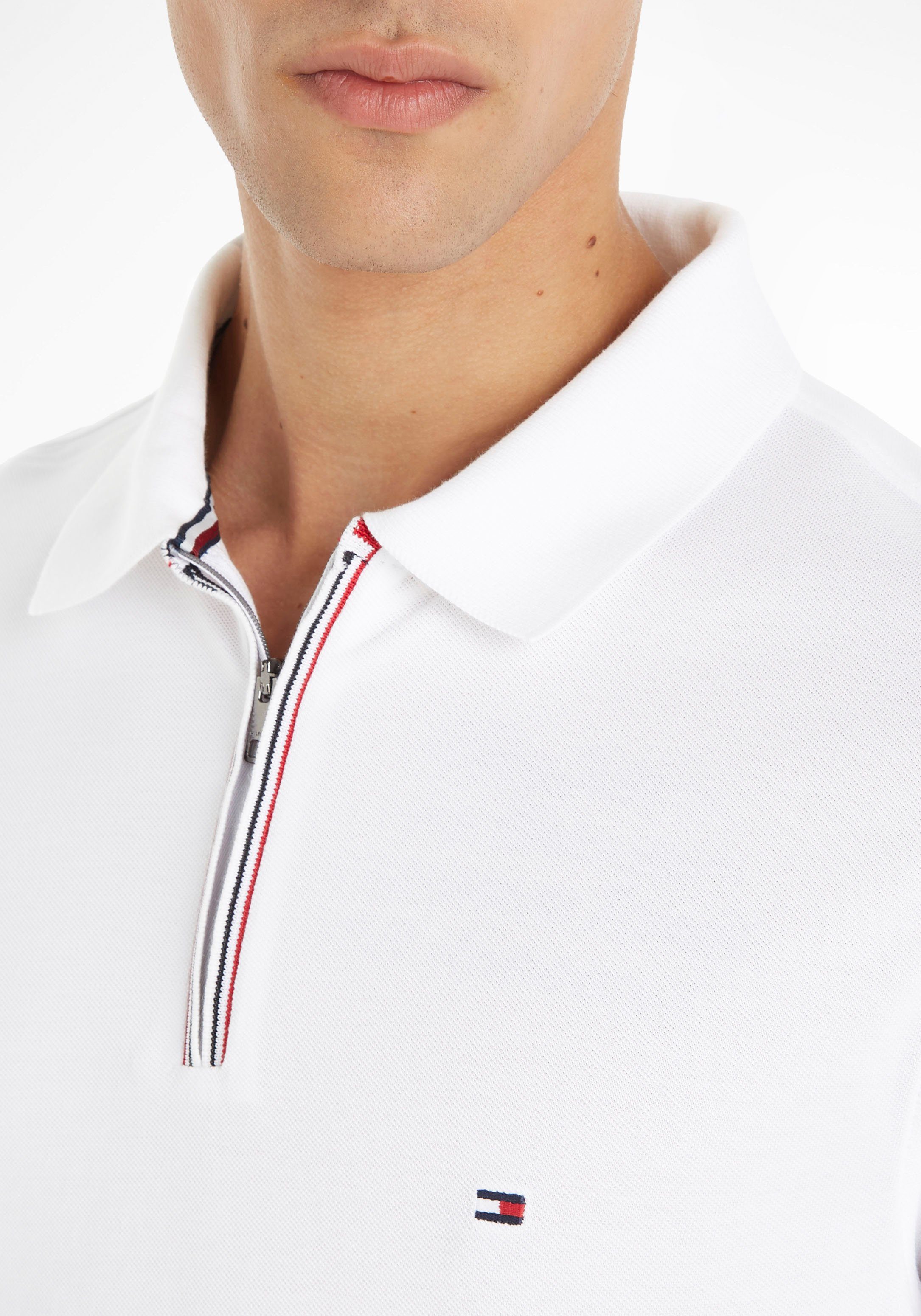 Tommy Hilfiger mit SLIM Hilfiger-Logo-Patch POLO am White ZIP Poloshirt TIP Tommy RWB Saum