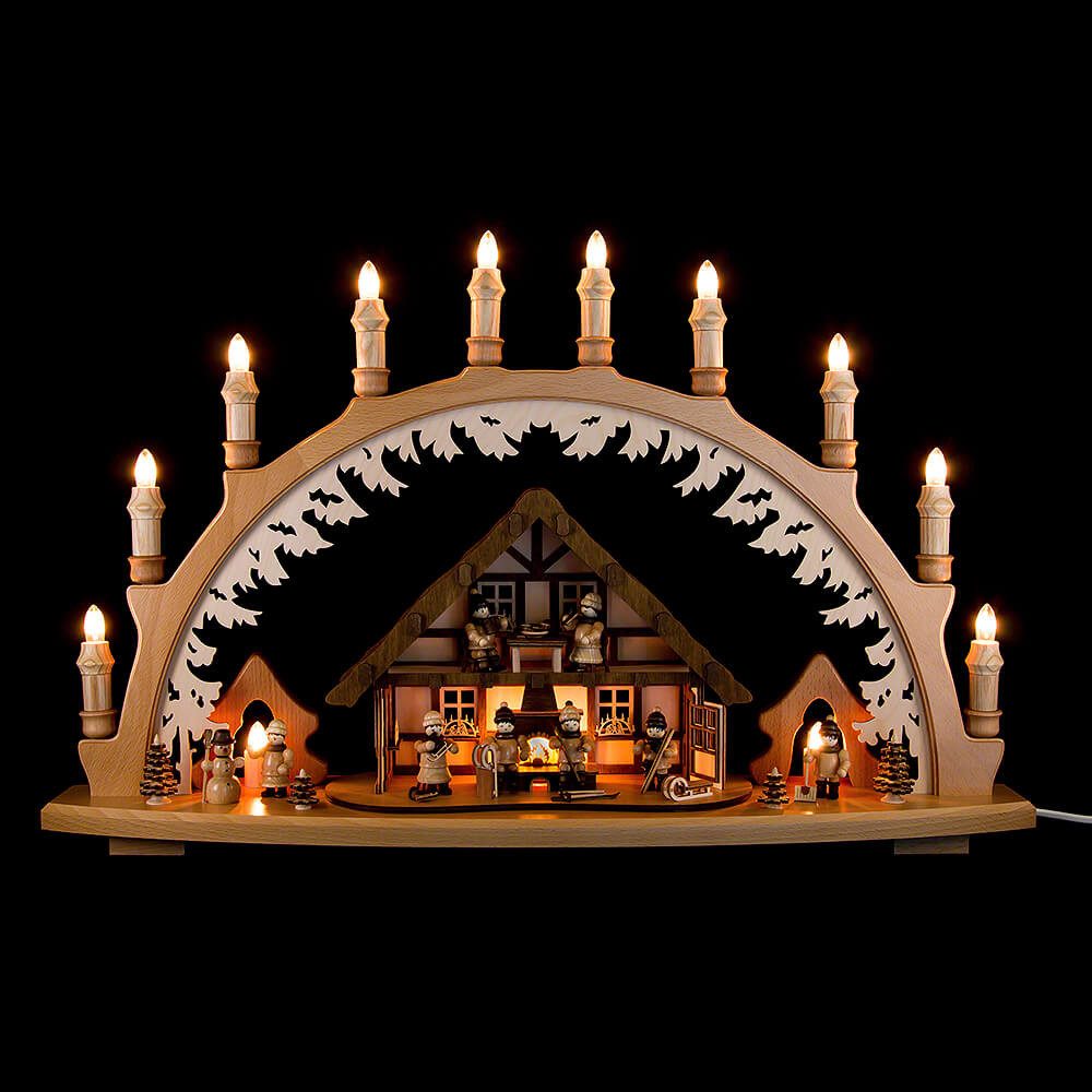 Lenk und Sohn Schwibbogen Schwibbogen Erzgebirgshaus Winterkinder (66x43cm) von Kunstgewerbe Len