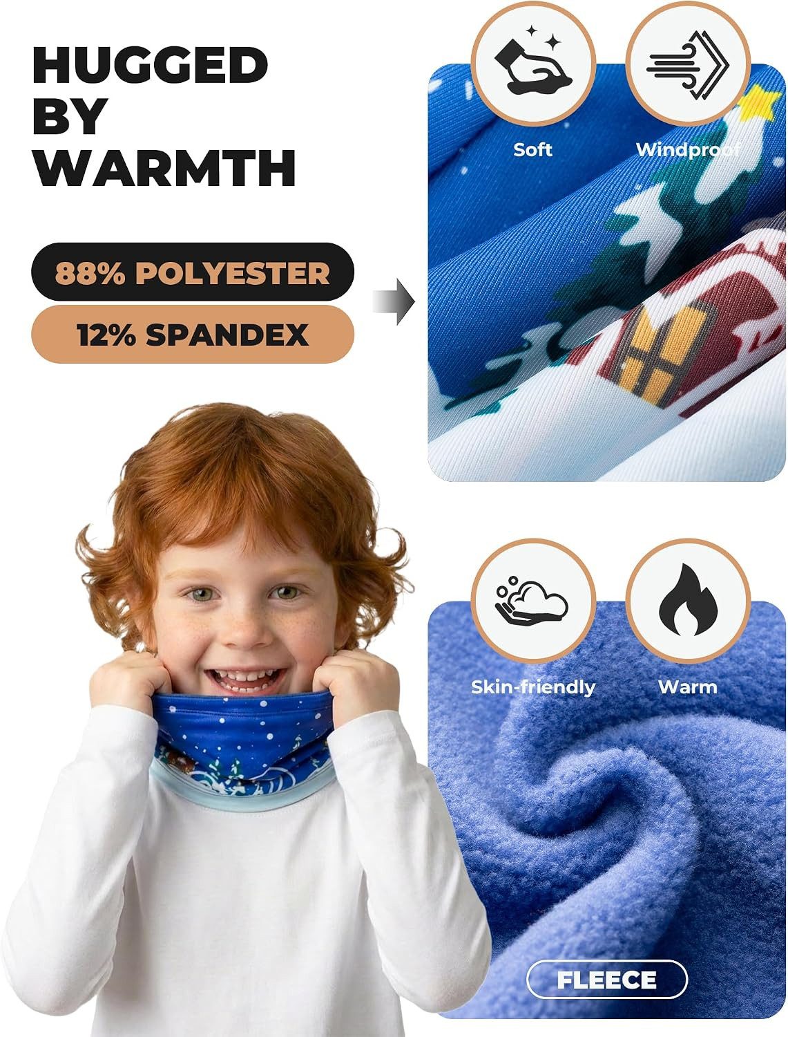 ROCKBROS Halswärmer Doppelseitiges Kinder-Halstuch mit Mütze, elastisch für Helm, Winter.