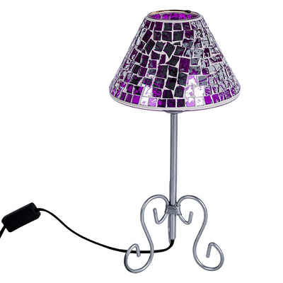 Globo Tischleuchte, Tischleuchte Leselampe pink Tischlampe Mosaik Nachttischleuchte silber, Metall Sockel geschwungen, H 37 cm