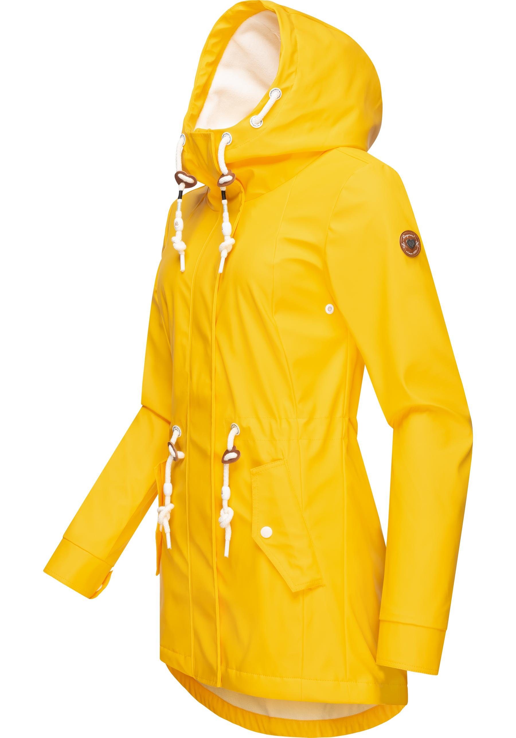 Monadis mit gelb Ragwear Regenmantel Rainy Intl. kuschligem modischer Regenparka Innenfutter