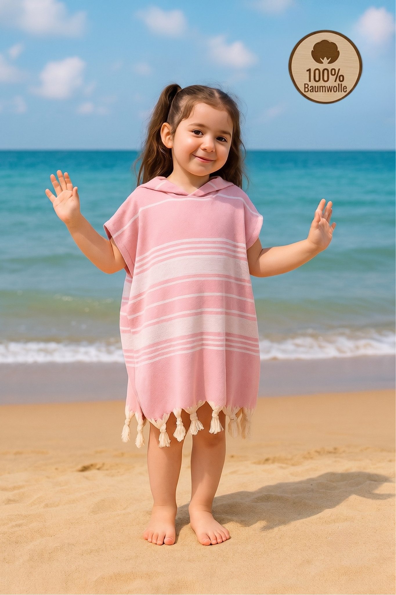 Formeya Kinderbademantel Kinder Badeponcho aus 100 % Baumwolle Peshtemal