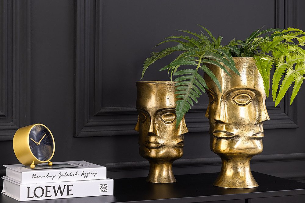 riess-ambiente Dekovase FACE 40cm messing antik · Design-Tischvase aus Metall mit Motiv (Set, 2 St), für Trockenblumen · Blumentöpfe · handmade · Wohnzimmer · Modern