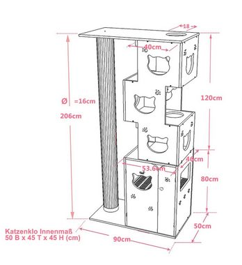 CatS Design Katzentoilette CatS Design "2 in 1 Kratzbaum & Katzenklo" xxl, -hochwertig solider holz-edel Designmöbel-Extreme starke Konstruktion-katzenklo-90 x 51 x 206 cm