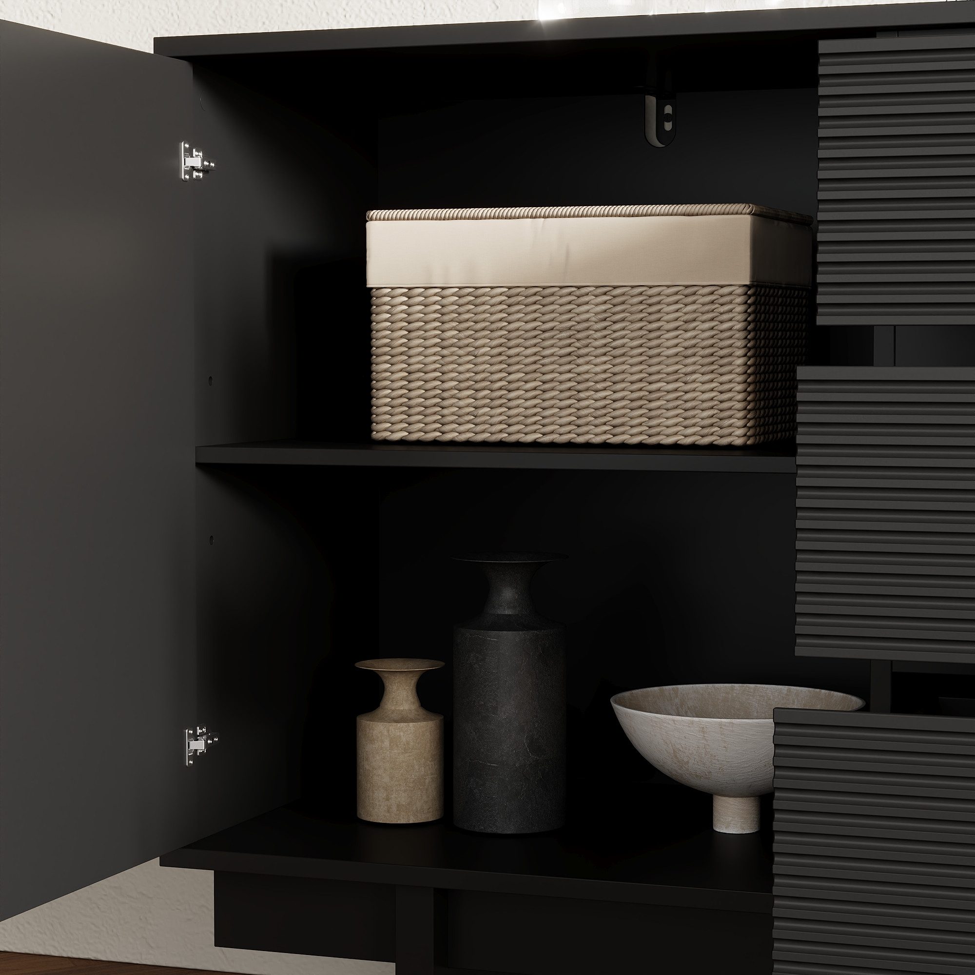 FUFU&GAGA Sideboard Modernes Sideboard, Kommode, schwarz matt, MDF, 160×40×80 cm