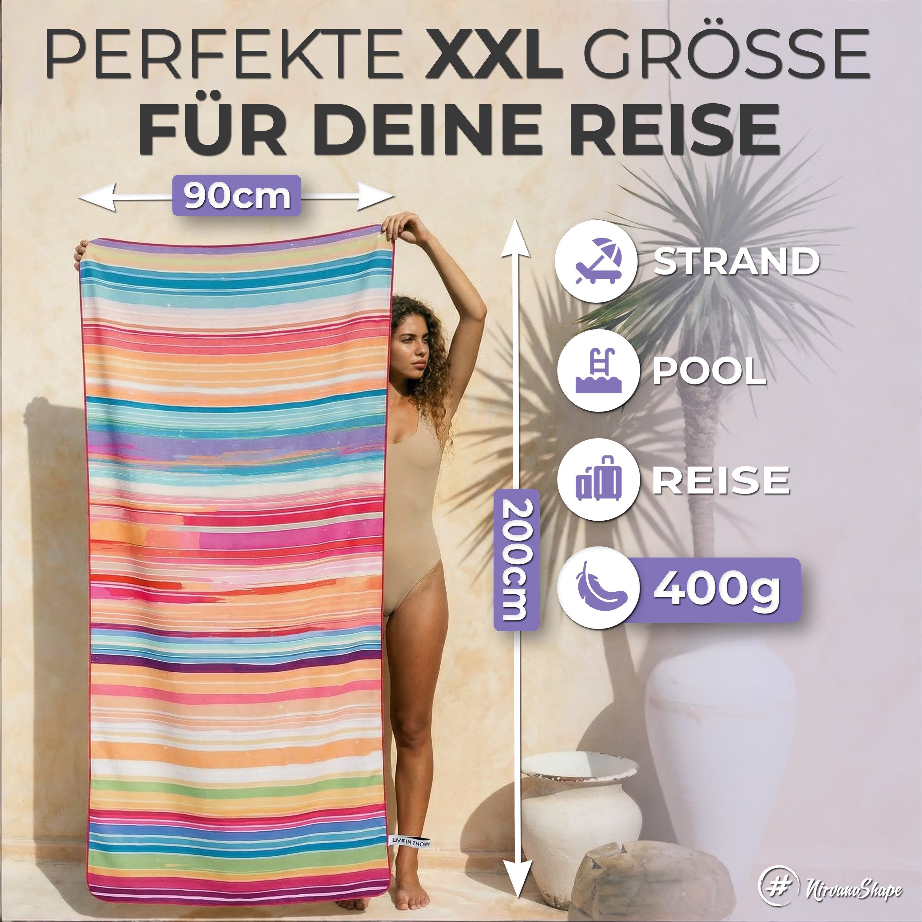 NirvanaShape Strandtuch Reise Handtuch Strandtuch XXL - Strandhandtuch, Mikrofaser Badetuch