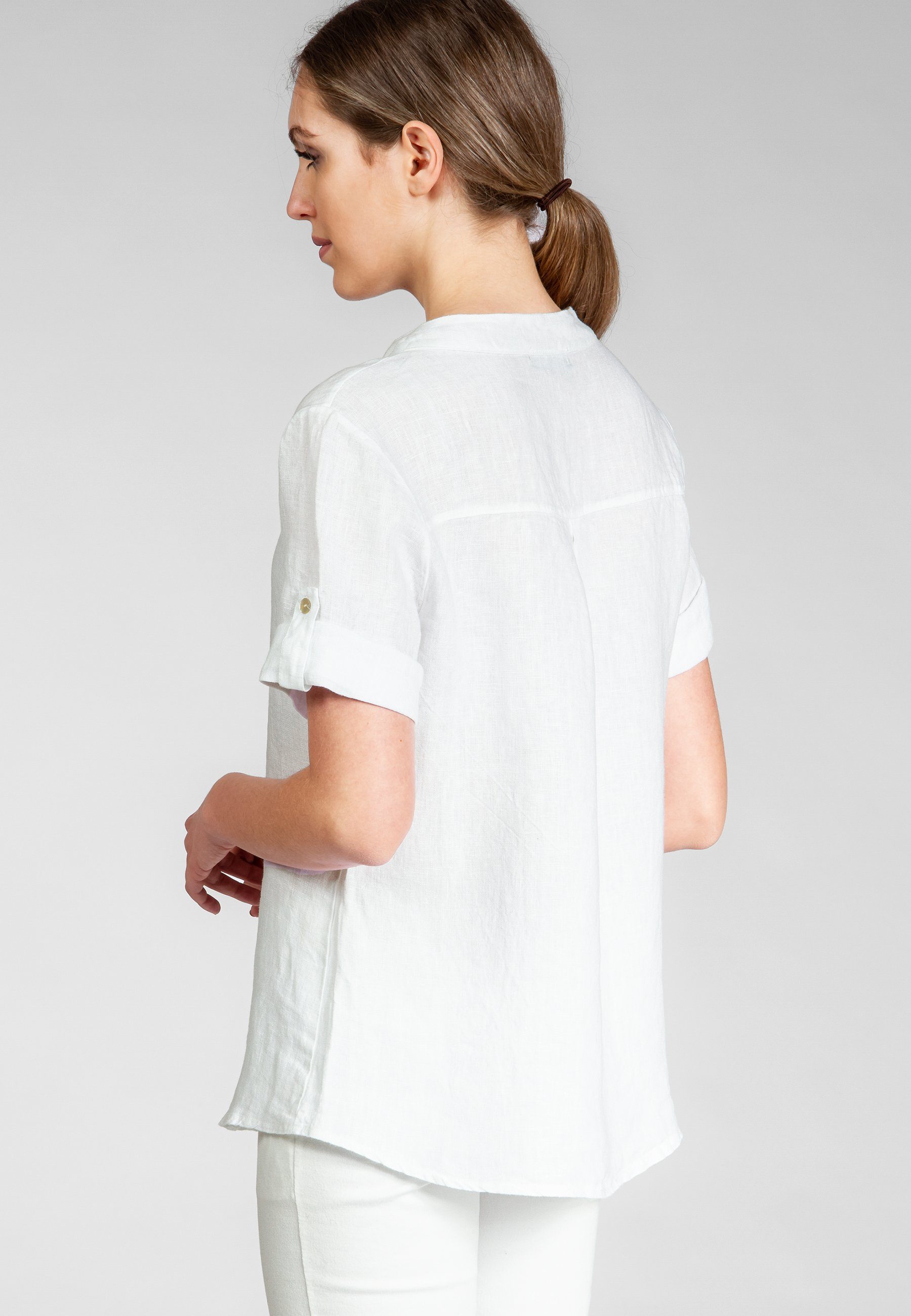 Caspar Shirtbluse BLU024 elegante Damen Halbarm Sommer Leinenbluse mit stylischem V-Ausschnitt - Made in Italy