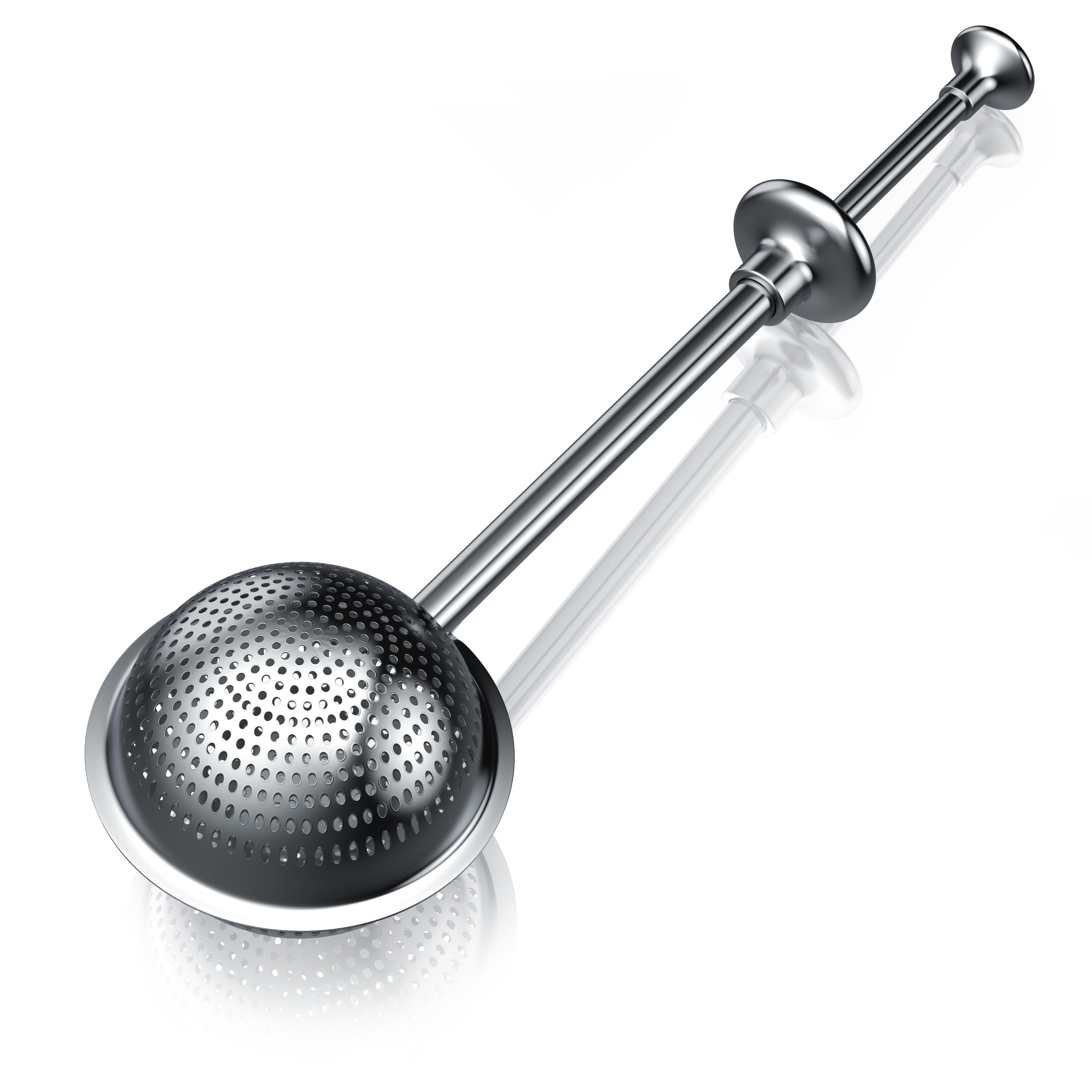 Arendo Teesieb aus Edelstahl, Tee-Ei mit langem Griff und Daumenauflage, Gewürzkugel, Edelstahl 304, (1-St), Teefilter, Kräutersieb mit Teleskopgriff für Tee, Gewürze, Kräuter