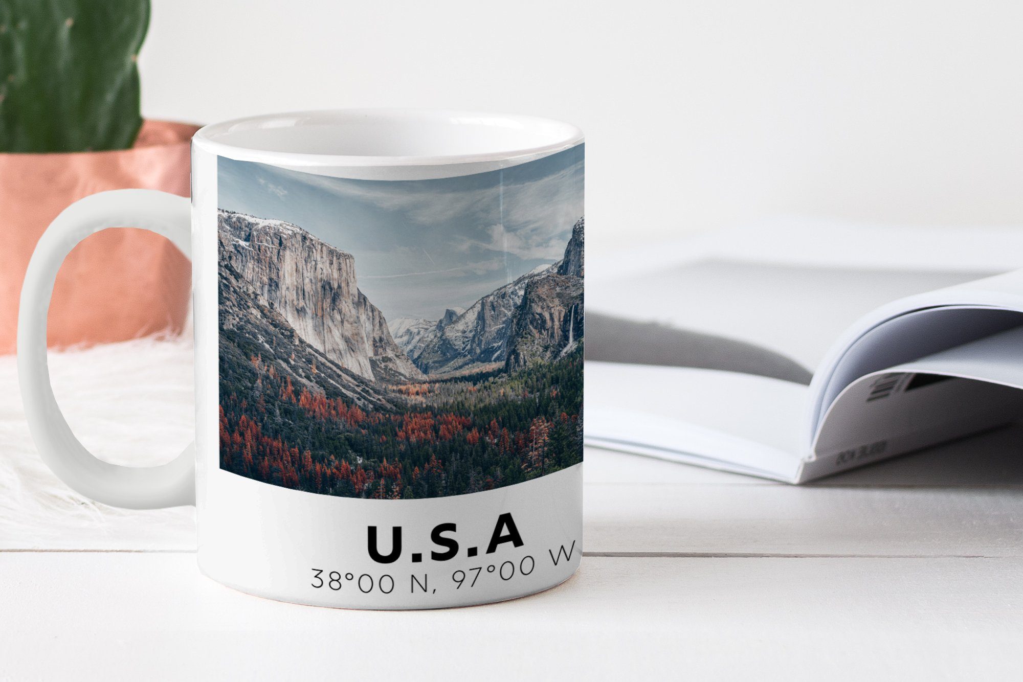 Becher, Kaffeetassen, Keramik, Berge - Wald, Teetasse, - Yosemite Wyoming Amerika MuchoWow - Tasse - Teetasse, Geschenk