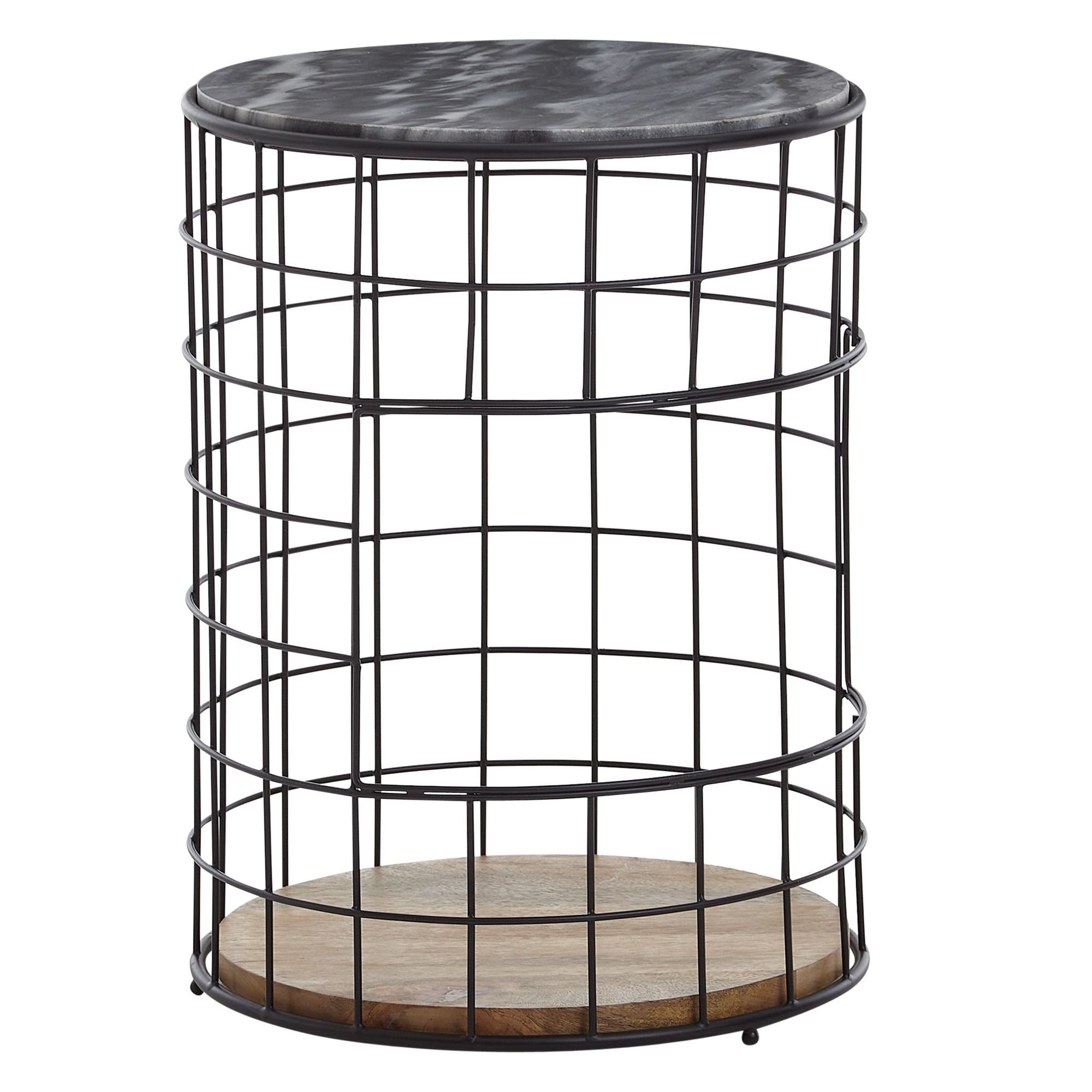 möbelando Beistelltisch Beistelltisch 38x38x50 cm Echter Marmor Sofatisch, Beistelltisch 38x38x50 cm Echter Marmor Sofatisch Holz / Metall Korb, Design Wohnzimmertisch Rund mit Stauraum, Couchtisch Modern Schwarz, Anstelltisch Wohnzimmer. € 184,95