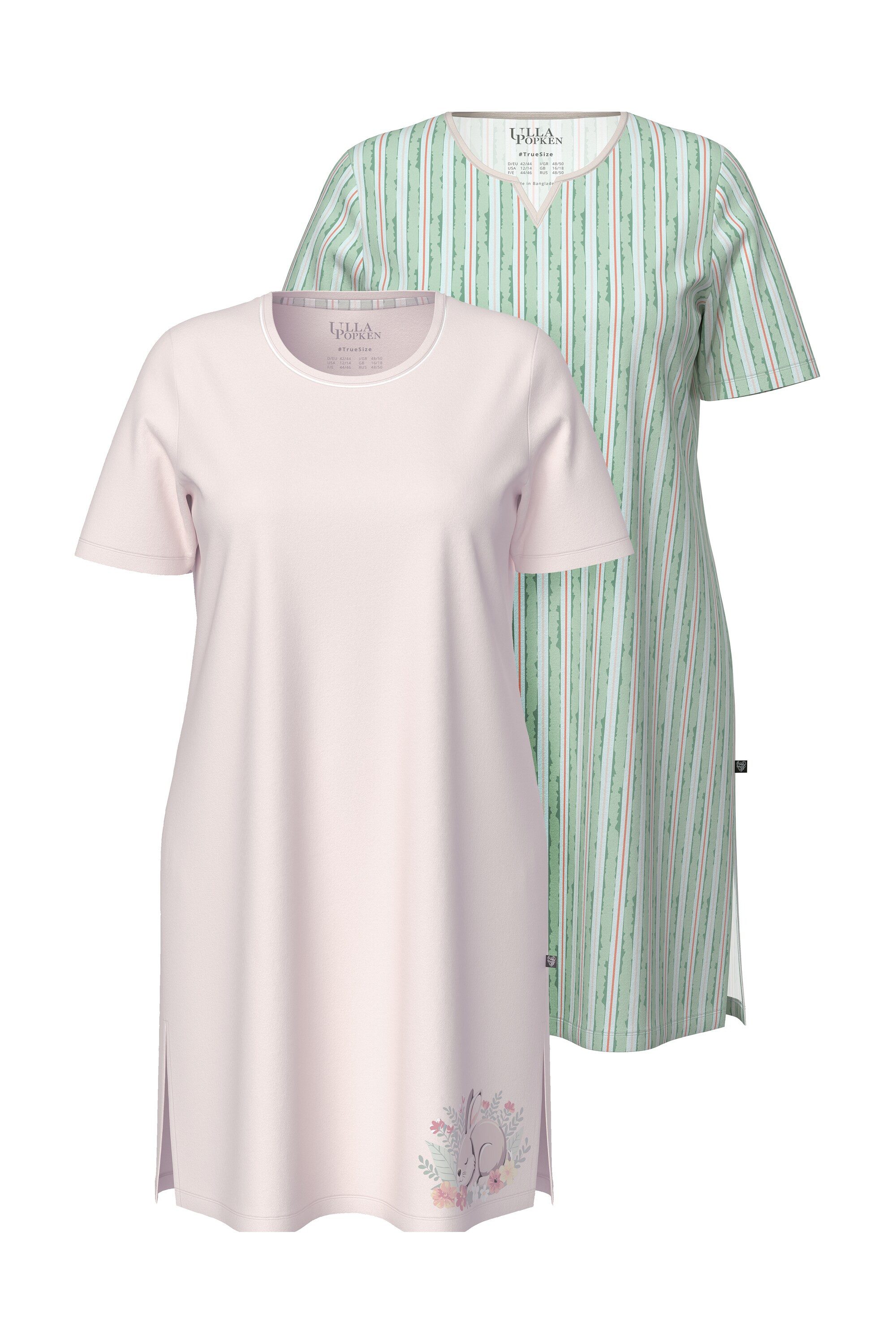 Ulla Popken Bigshirt Bigshirts 2er-Pack Streifen/Hase Rundhals Halbarm