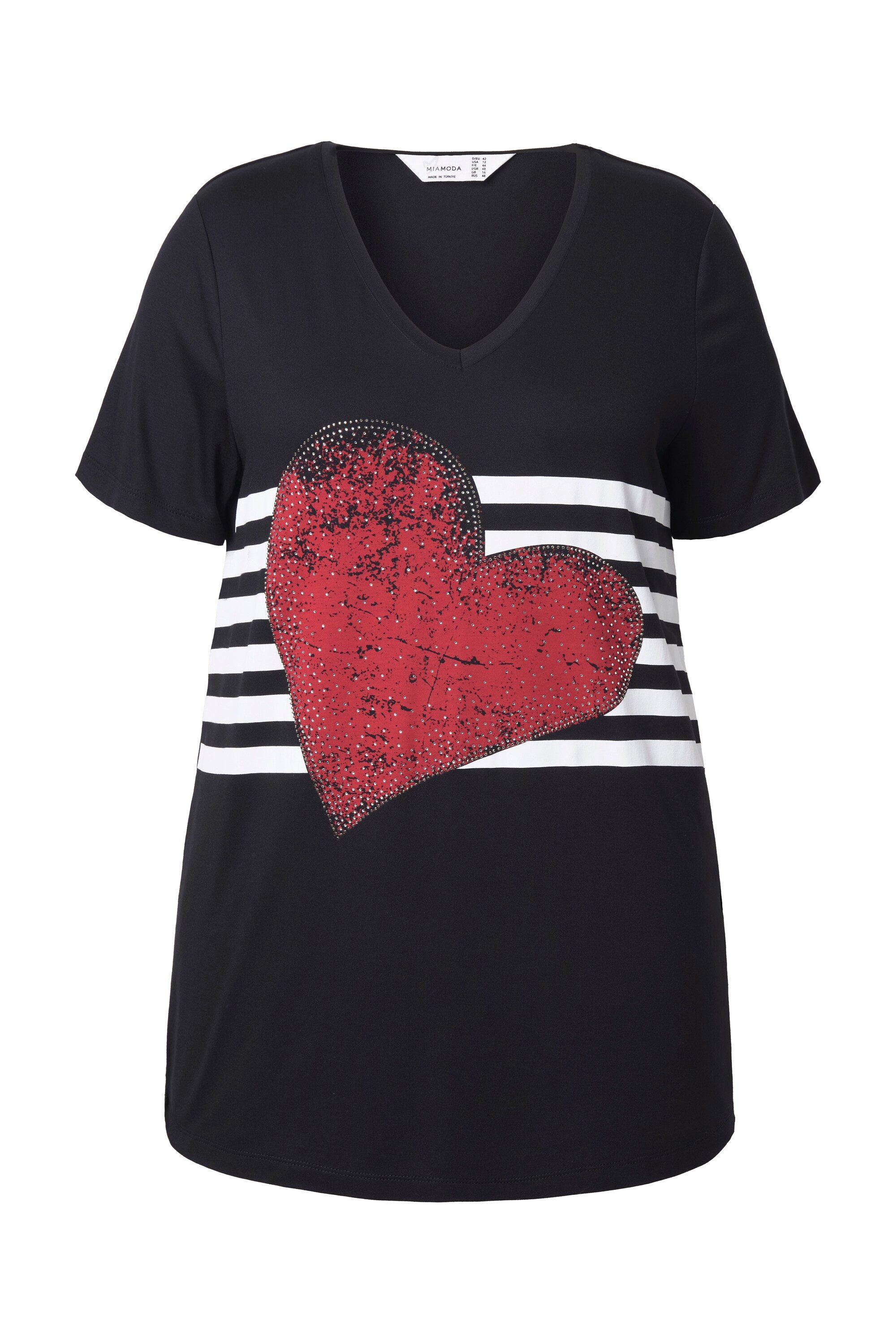 MIAMODA T-Shirt T-Shirt A-Linie Glitzersteinchen Herz Streifen günstig online kaufen