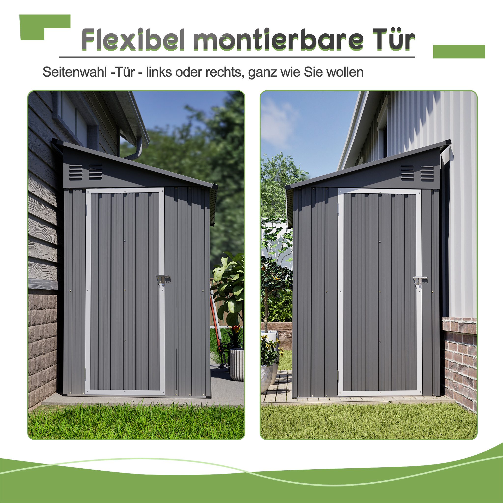 Rolipo Gerätehaus Metall-Anlehn-Geräteschuppen rostbeständig, wetterfest, BxT: 242x111 cm, (Set), Witterungsbeständiges Gartenhaus für Rasenmäher,Fahrräder & Mülltonnen