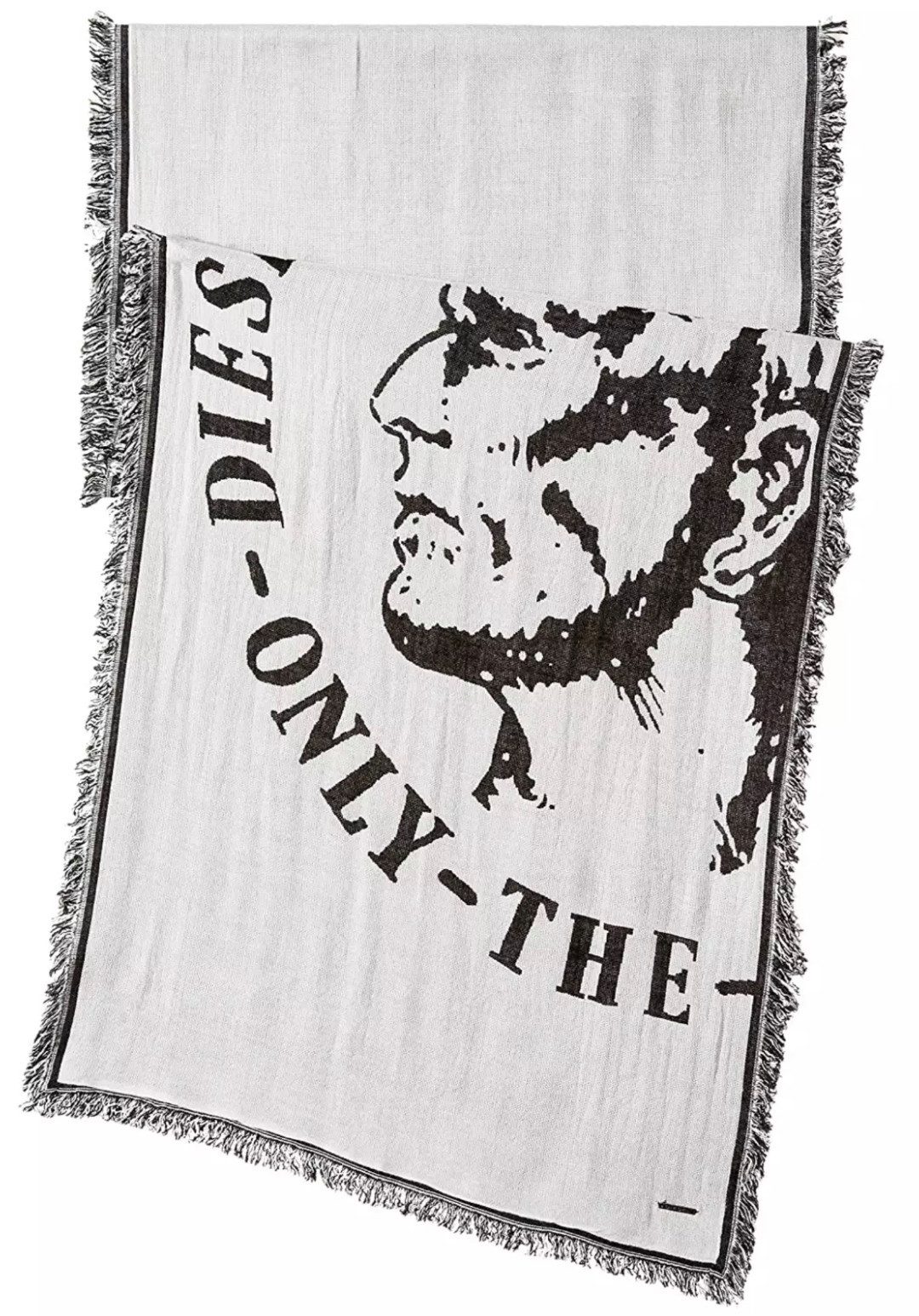 Diesel Strickschal Salfindian Schal Stola mit Skull Logo, Fransen, kontrastreiches Design, großer Logo-Print – Bild 3 von 5