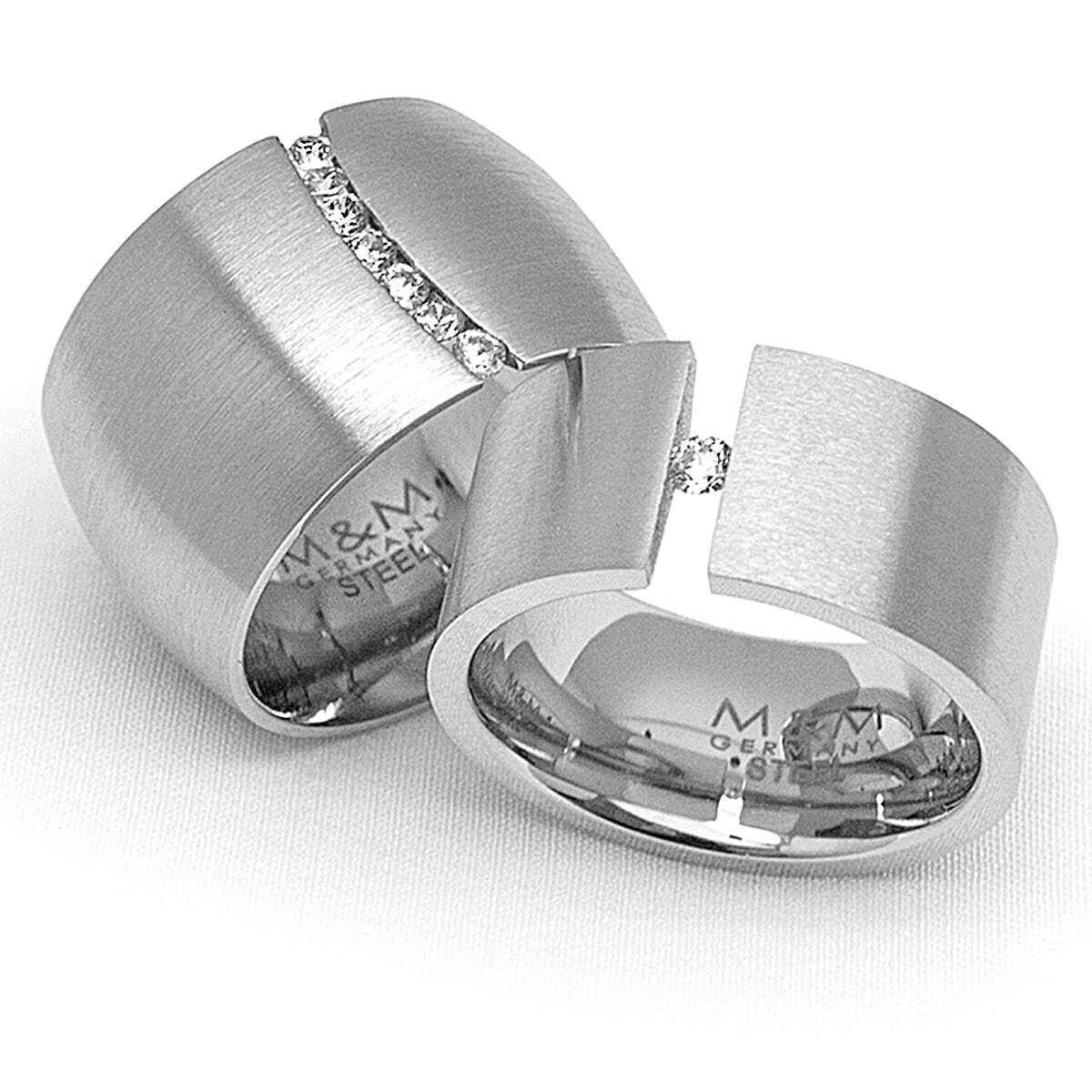 Damen Schmuck M&M Fingerring Ring Damen silber / gold breit (14mm) mit Zirkonia (1-tlg), ModernGlam, deutsche Qualität, inkl. ed