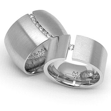M&M Fingerring Ring Damen silber / gold breit (14mm) mit Zirkonia (1-tlg), Spannring "ModernGlam"; deutsche Qualität, inkl. edles Schmucketui