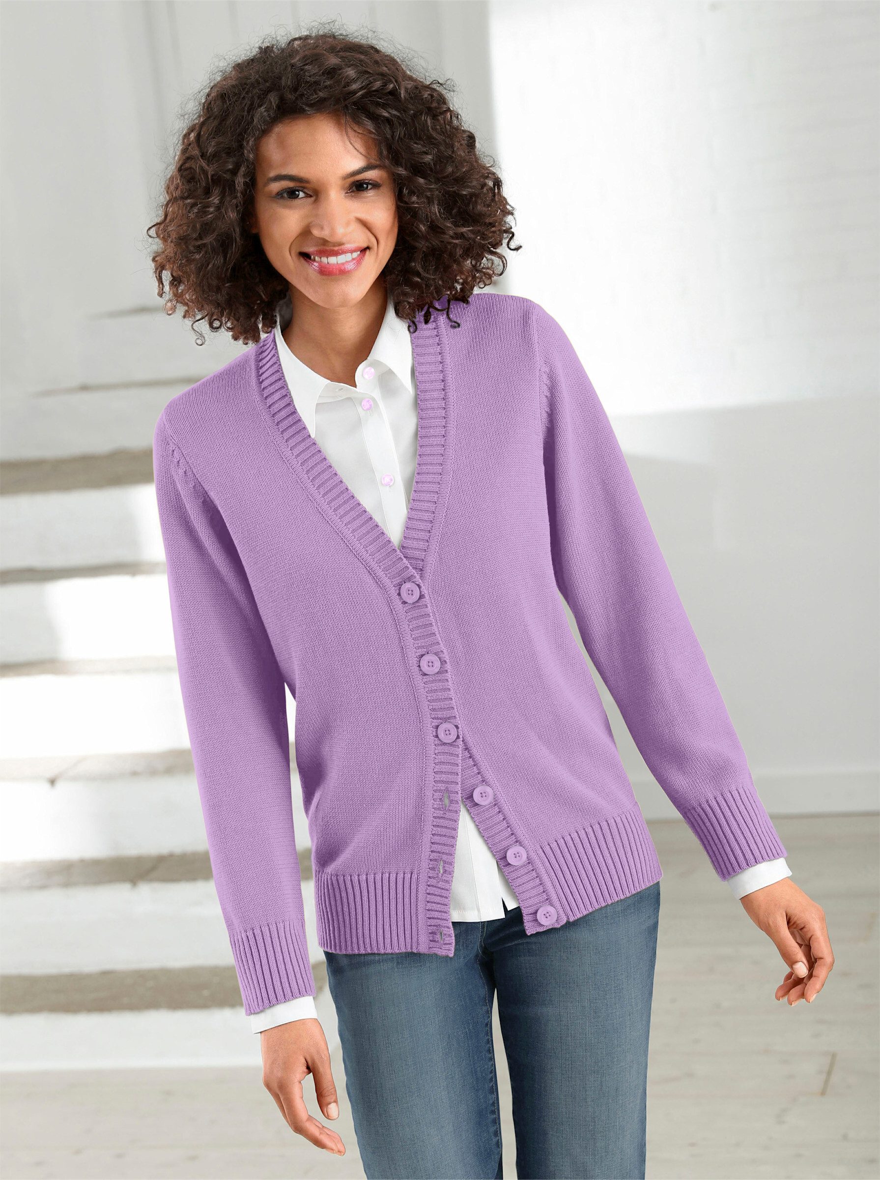 Witt Strickjacke Strickjacke Langarm Materialmix
