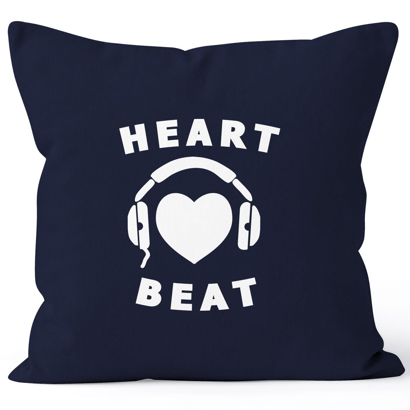 MoonWorks Dekokissen Kissenbezug Heart Beat Herz Kopfhörer Musik Techno Kapuzen-Pullover MoonWorks® navy