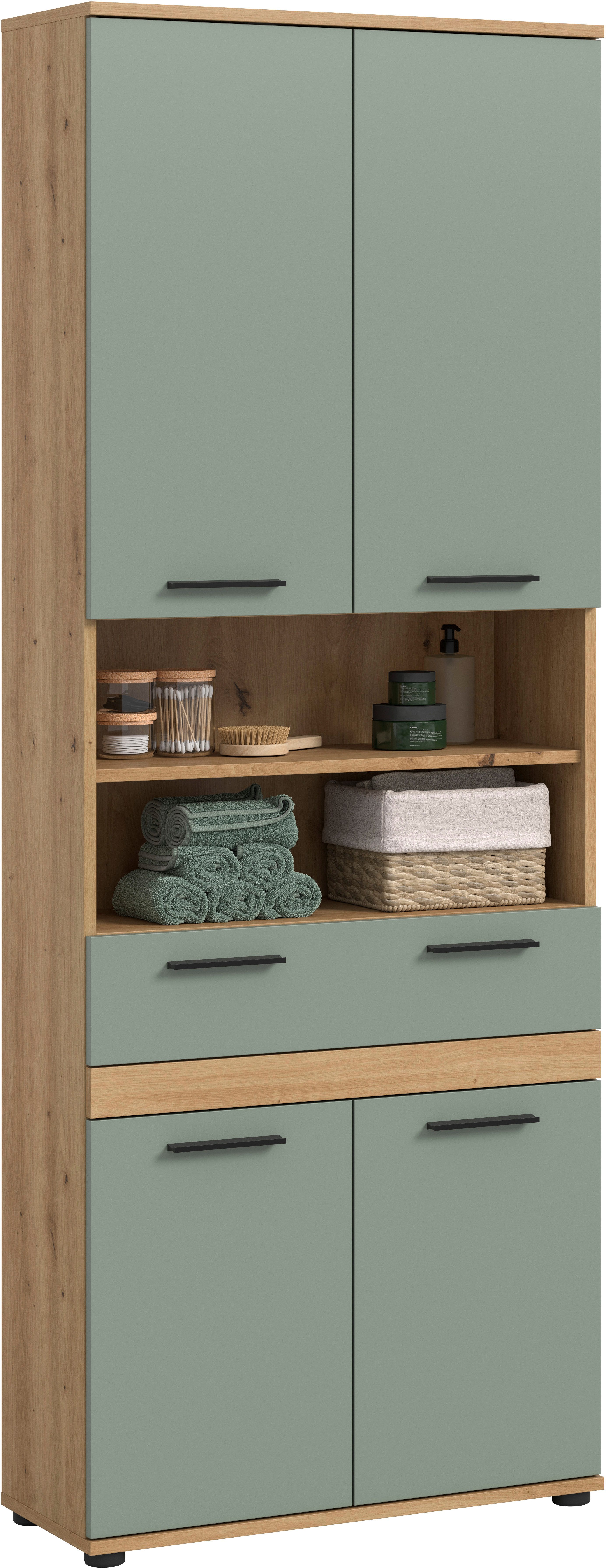 welltime Hochschrank LUCCA, Breite 70cm, 4 Türen, 1 Schubkasten, 7 Fächer (in verschiedenen Farben erhältlich, große Typenauswahl) Badschrank, Badmöbel, Badezimmer, Universalschrank, Mehrzweckschrank