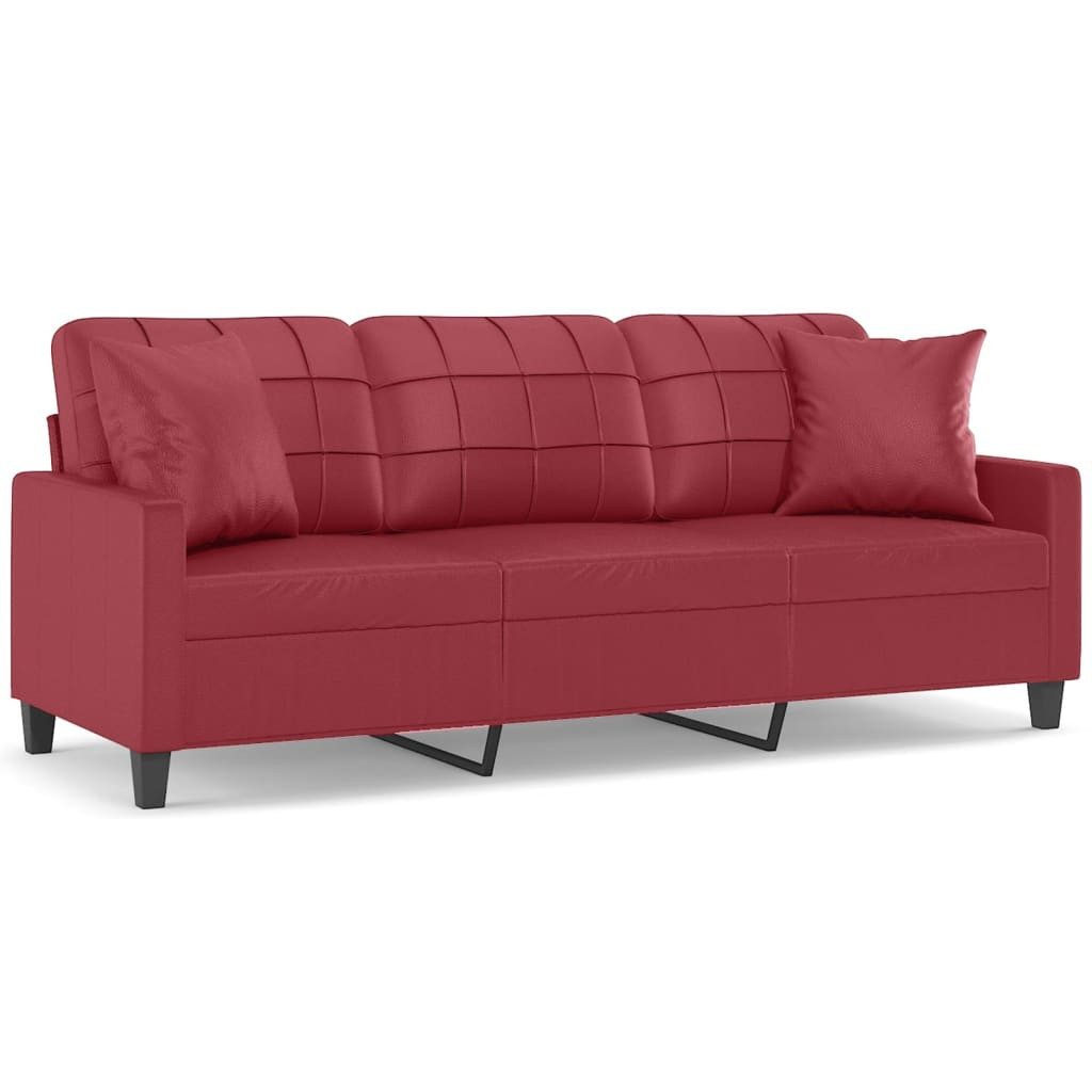 vidaXL Sofa, 3-Sitzer-Sofa mit Zierkissen Weinrot 180 cm Kunstleder