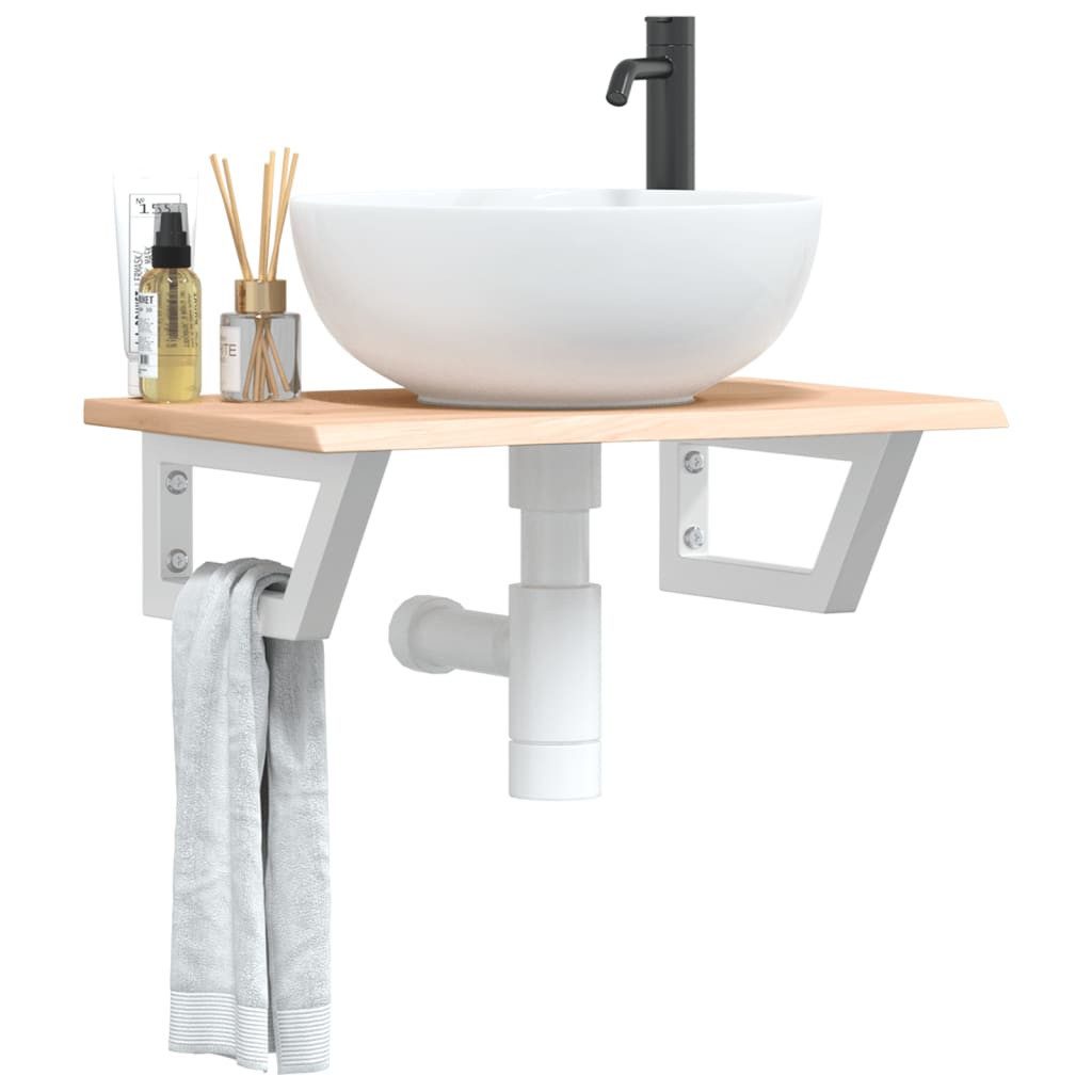 furnicato Waschbecken Waschtischplatte mit Halterung Stahl und Massivholz Eiche (1-St)