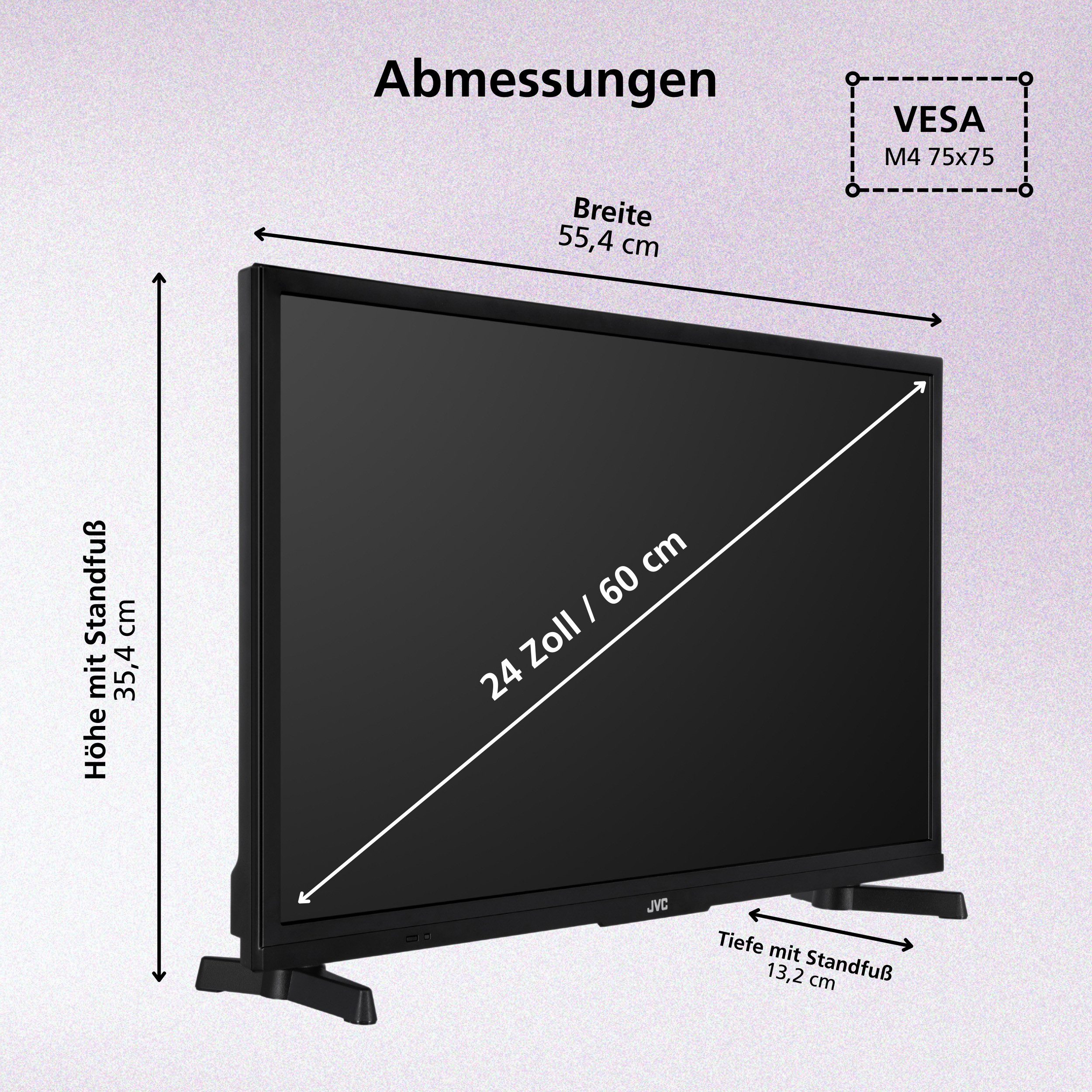 JVC LT-24VAHM355 LCD-LED Fernseher (60 cm/24 Zoll, HD-ready, Android TV, Android Smart TV, HDR, Triple-Tuner, 12 Volt Camping TV)