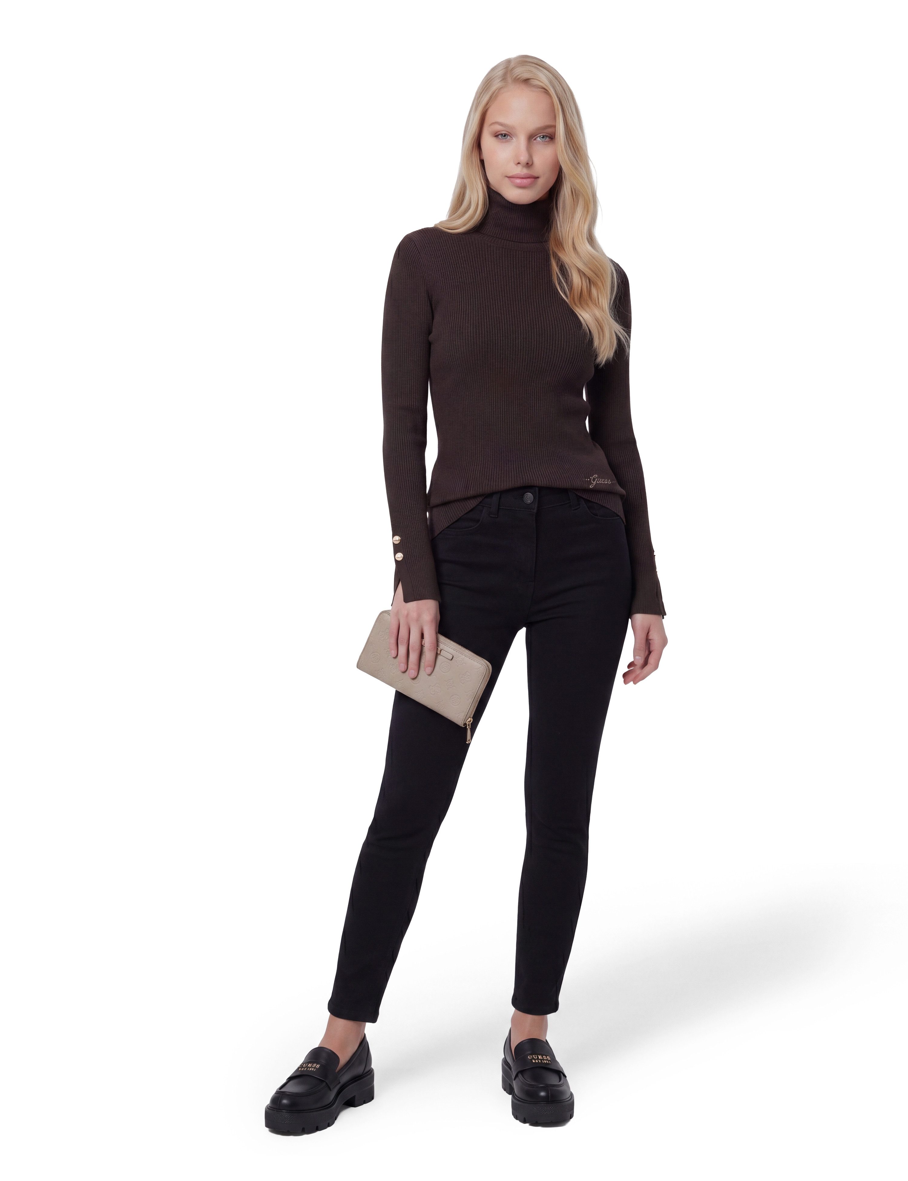 Guess Geldbörse CARMELLA SLG LARGE ZIP AROUND, Damen Geldbeutel, Portemonnaie mit Allover-Muster